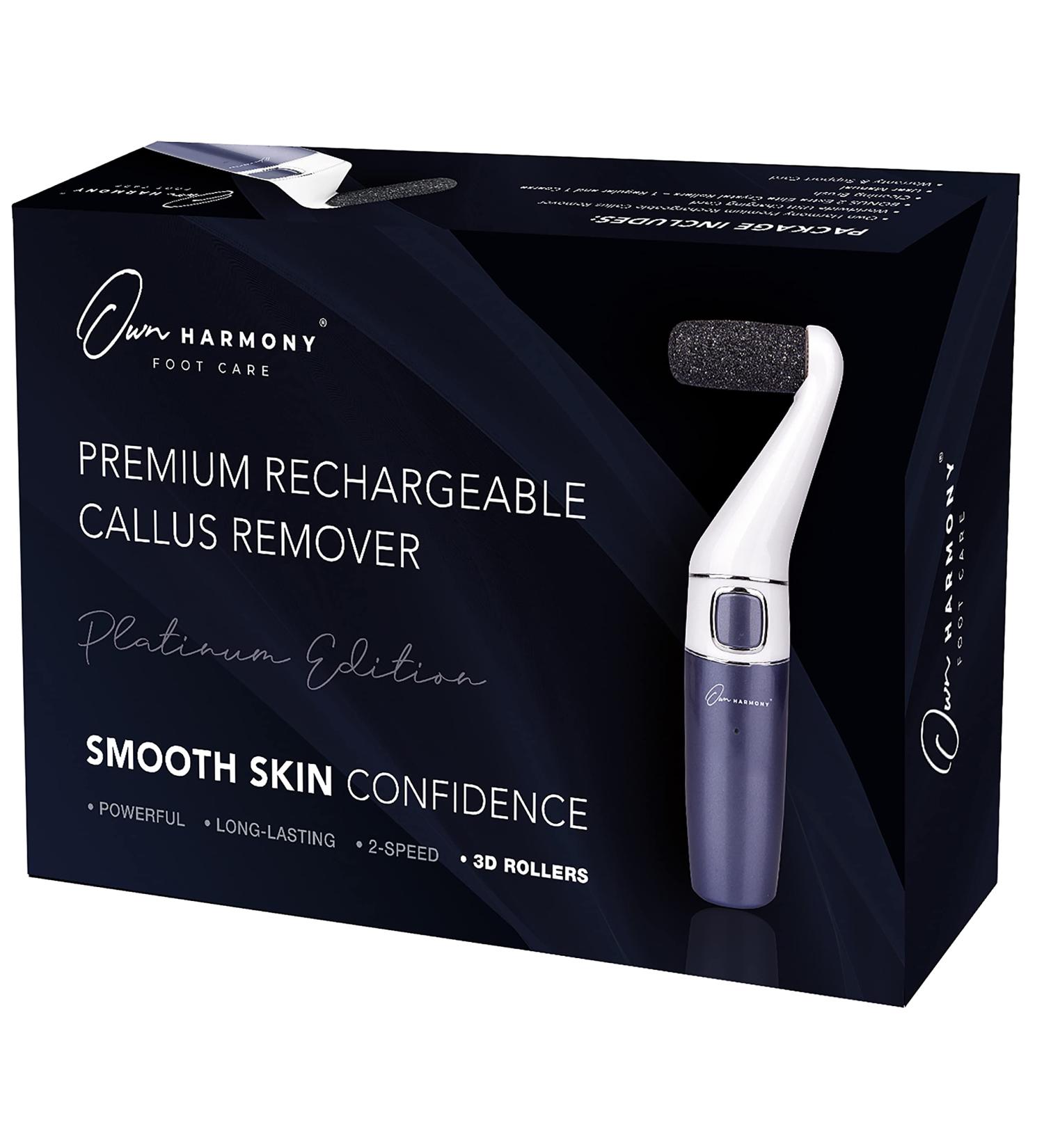 Own Harmony Electric Foot Callus Remover - Professional Rechargeable Feet Scrubber for Hard, Dry, Cracked Heels - 3 Rollers - Midnight Platinum - Buy Online on GoSupps.com