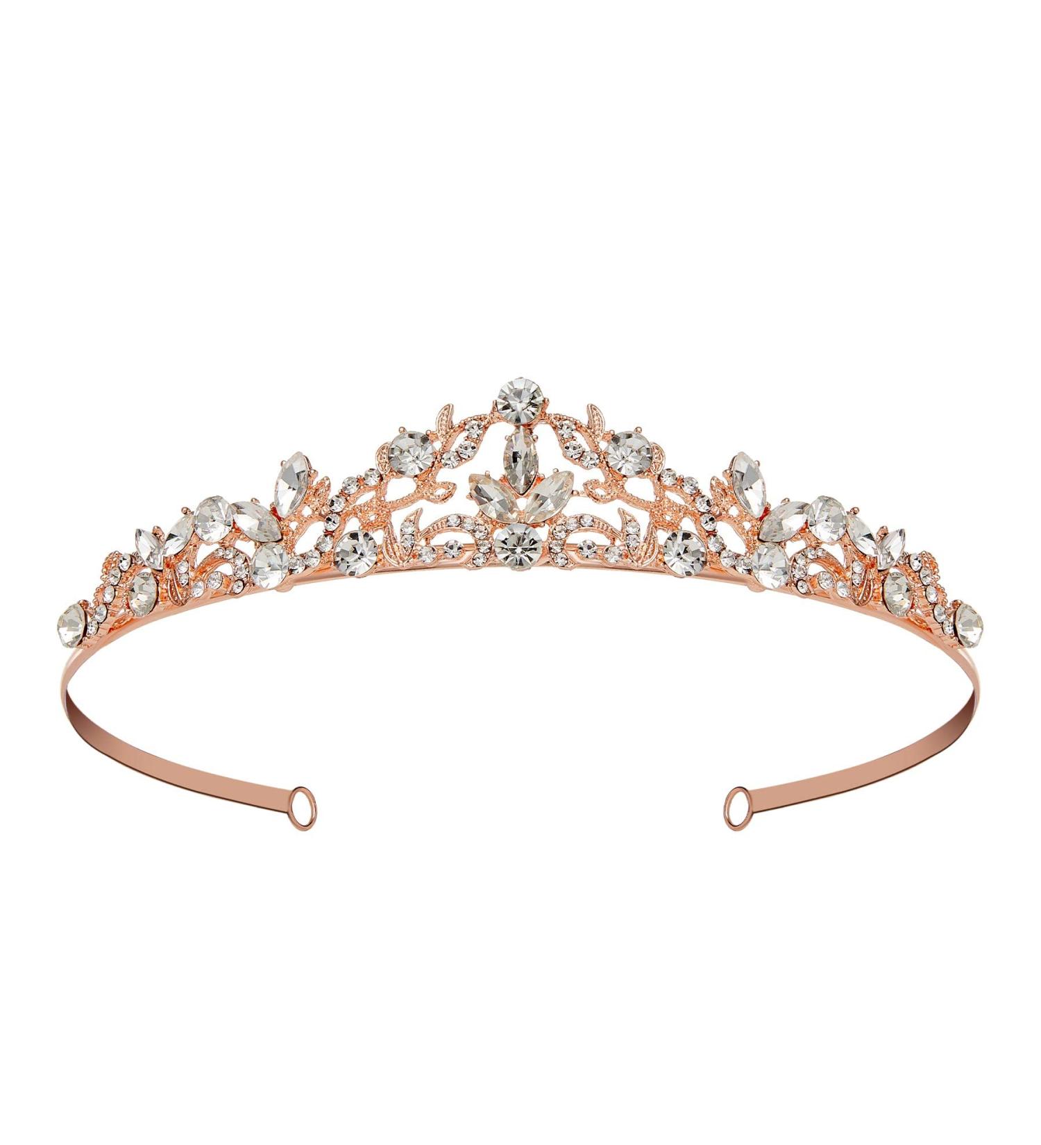 Sweetv Rose Gold Rhinestone Wedding Tiara for Women - Bridal Princess Crown Headband - Perfect for Birthday, Flower Girl - Style 1 - Buy Online on GoSupps.com