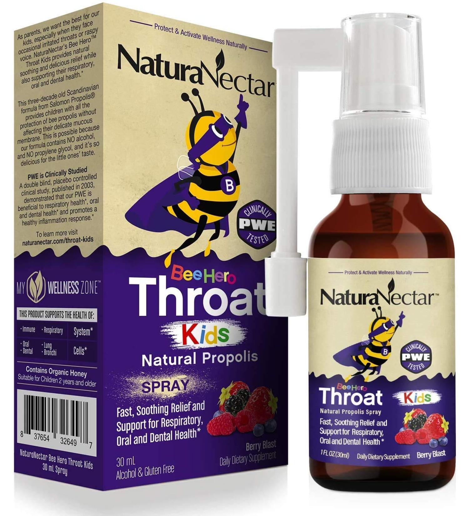 NaturaNectar BeeHero Natural Propolis Throat Spray - 30ml - Respiratory & Oral Health for Kids - Alcohol & Gluten Free - Berry Blast - Buy Online on GoSupps.com