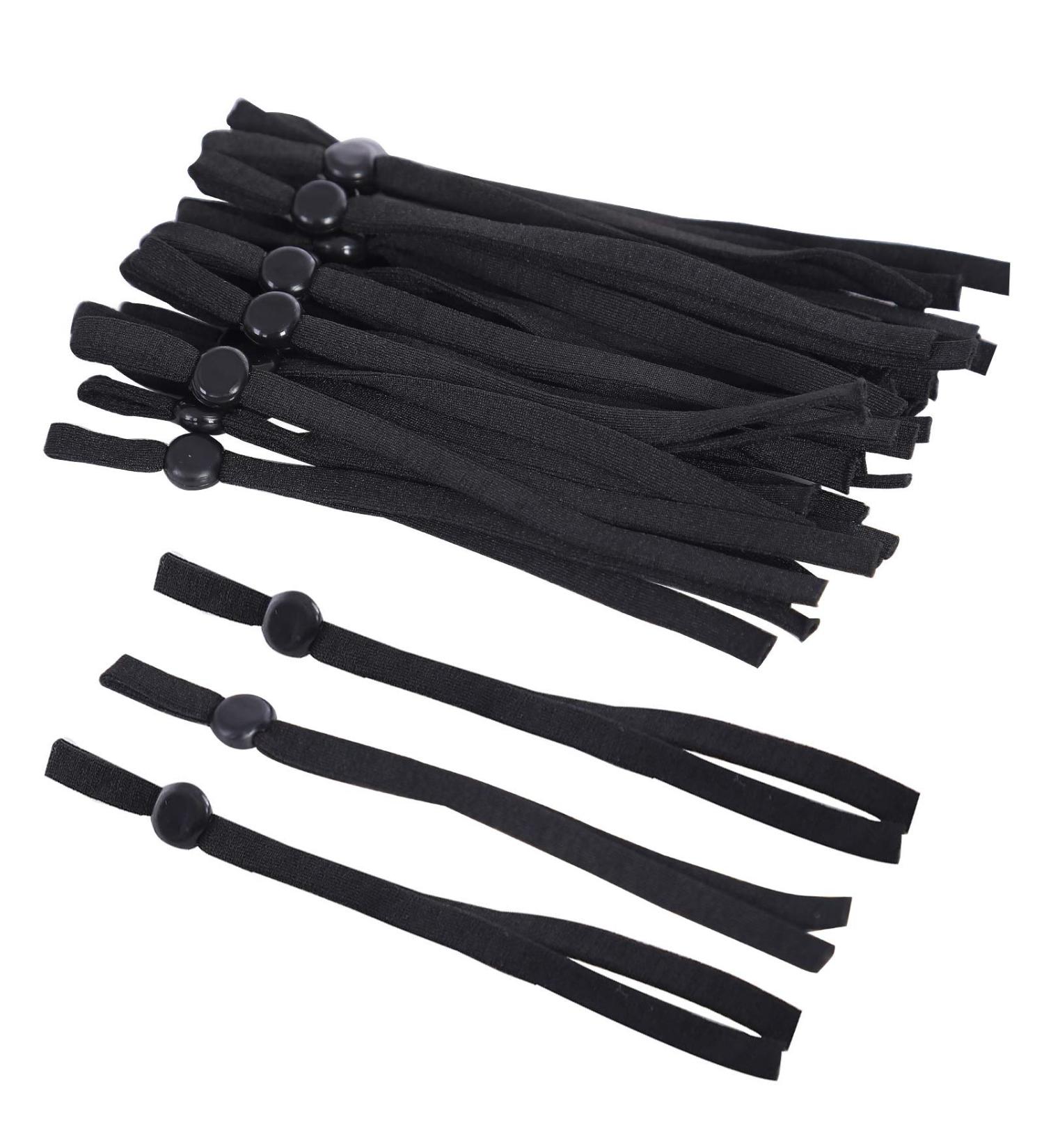 100 Pieces Black Adjustable Sewing Elastic Band with Buckles for Face Cover Earloop Strap - DIY Stretchy Earmuff Rope - Buy Online on GoSupps.com