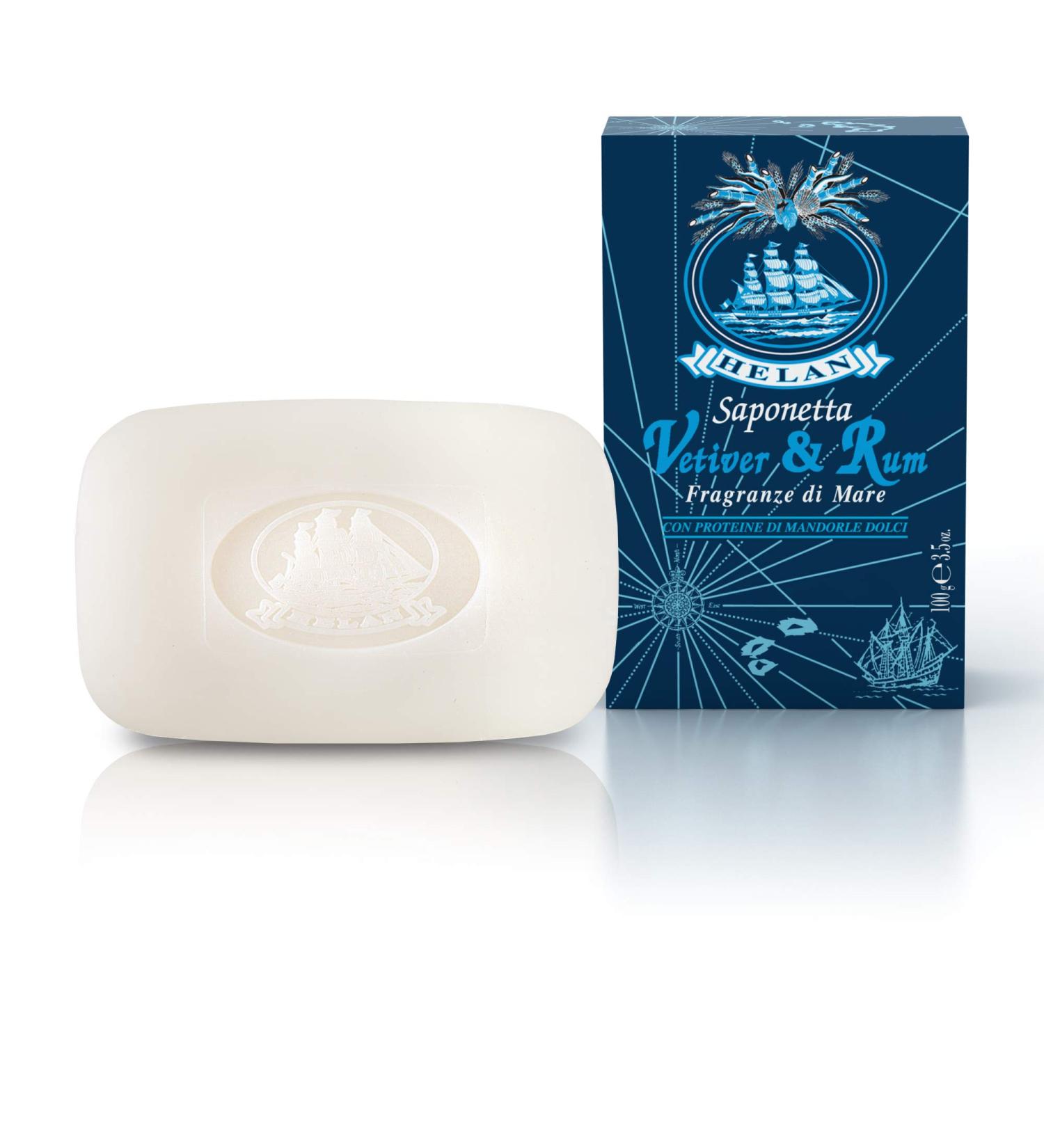  Helan Helan Vetiver & Rum Cleansing and Scented Soap for Soft and Disinfected Skin - Natural and Delicate Solid Hand and Body Soap Enriched with Sweet Almond Oil 100 g - Made in Italy - Buy Online on GoSupps.com