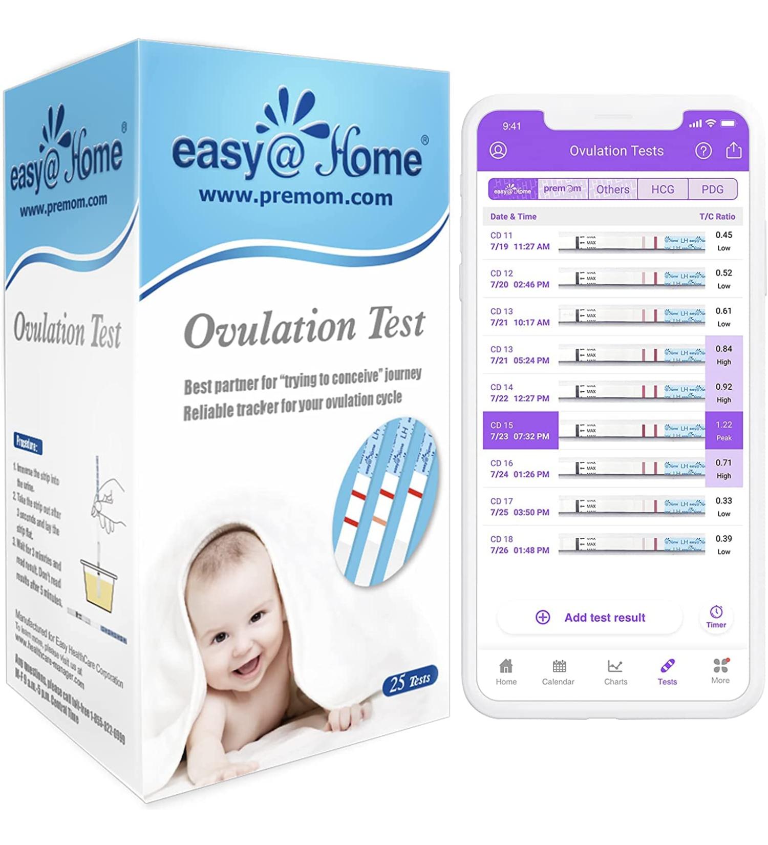 EasyHome Ovulation Test Strips 25 Pack with Premom App | Fertility Predictor Kit for Women | 25 LH Strips | Includes iOS & Android App - Buy Online on GoSupps.com