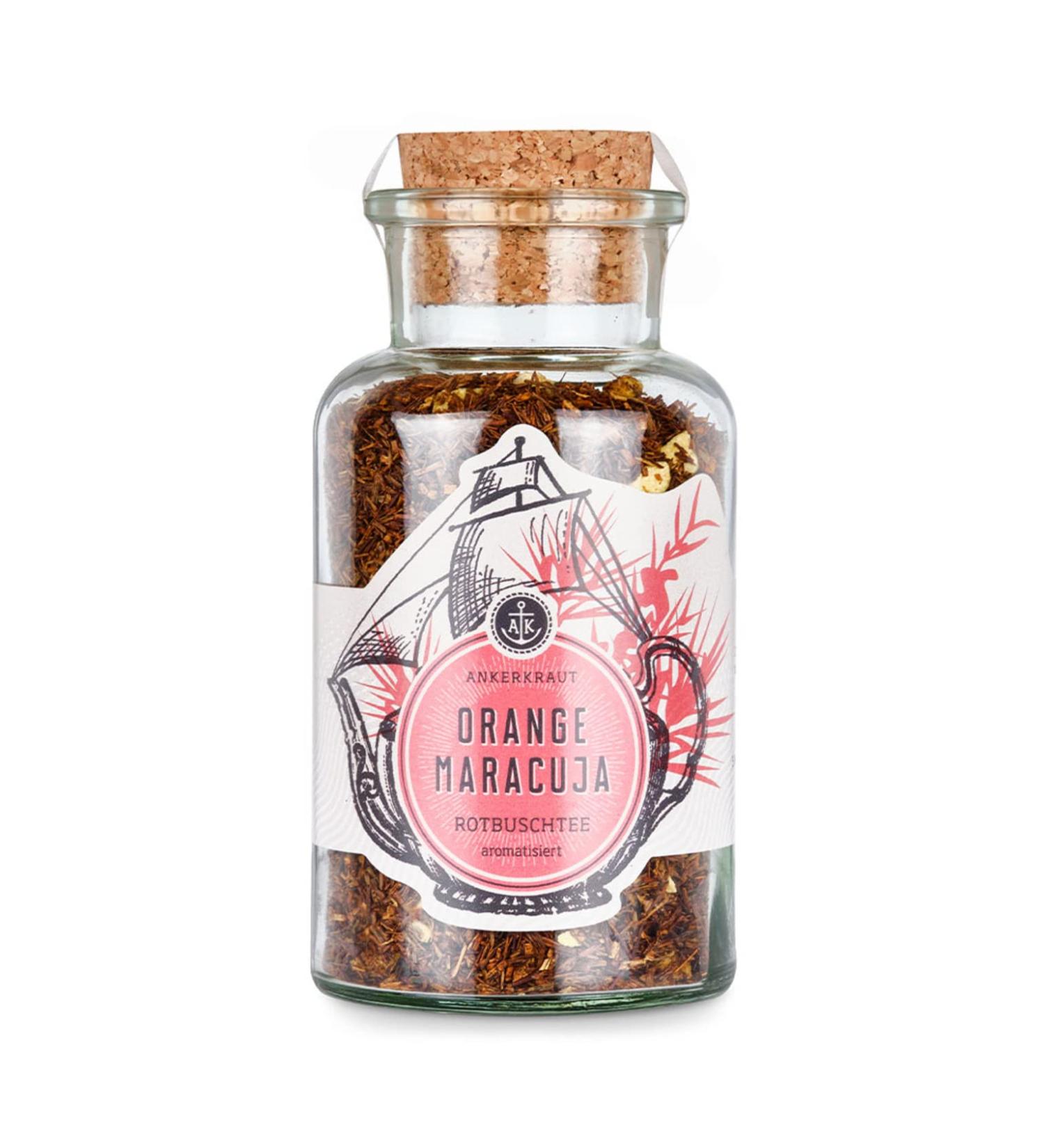 Ankerkraut orange-maracuja red bush tea 90g in cork glass loose tea in premium quality gift idea drink to relax orange-maracuja 90 g (1 Pack)