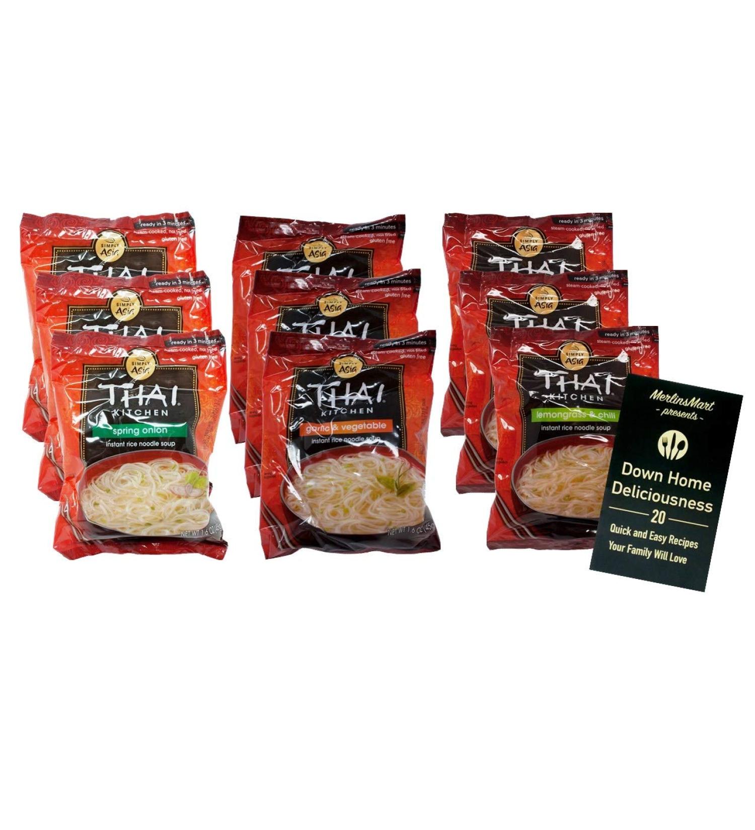 Simply Asia Thai Kitchen Instant Rice Noodle Soup | Gluten Free | 3 Flavor 9 Bag Variety (3) each: Spring Onion  Garlic Vegetable  Lemongrass Chili (1.6 Ounces) Plus Recipe Booklet Bundle - Buy Online on GoSupps.com