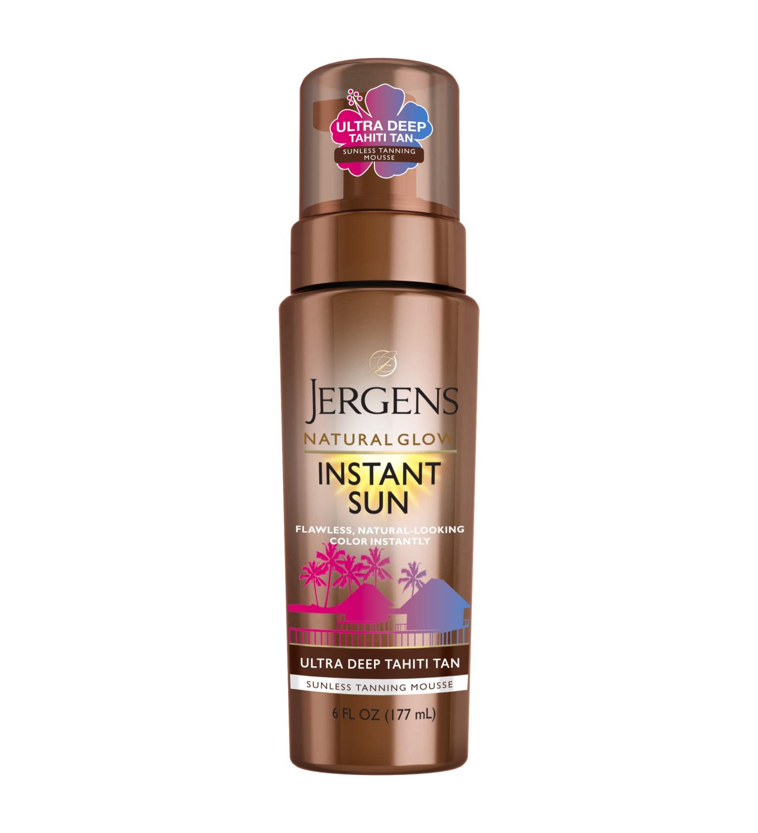 Jergens Natural Glow Instant Sun Body Mousse - Dark Self Tanner for Deep Tahiti Tan | Sunless Tanning Bronzer 6oz - Buy Online on GoSupps.com