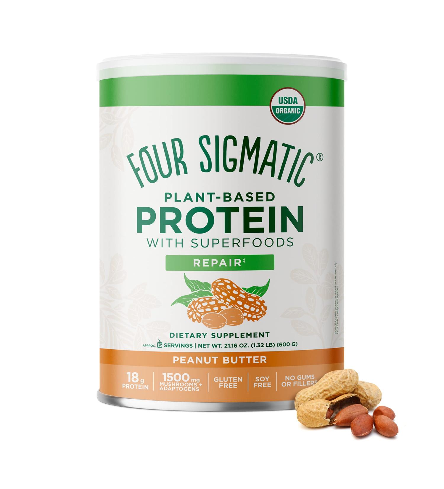 Four Sigmatic Plant-Based Protein with Superfoods - Peanut Butter 1.32 lbs (600 g) | Vegan, Nutrient-Rich Protein Supplement - Buy Online on GoSupps.com