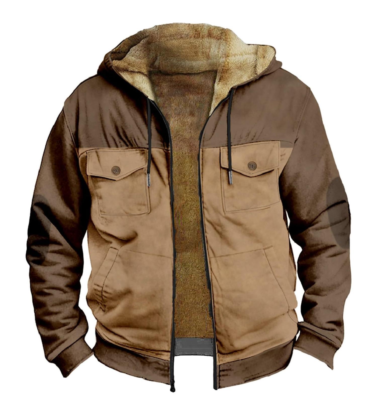 Hanxiulin Oversize Plush Jacket | Warm Lined Fleece Cardigan for Men | Lightweight Quilted Winter Coat in Khaki & Color Variants | XXL Size Available - Buy Online on GoSupps.com