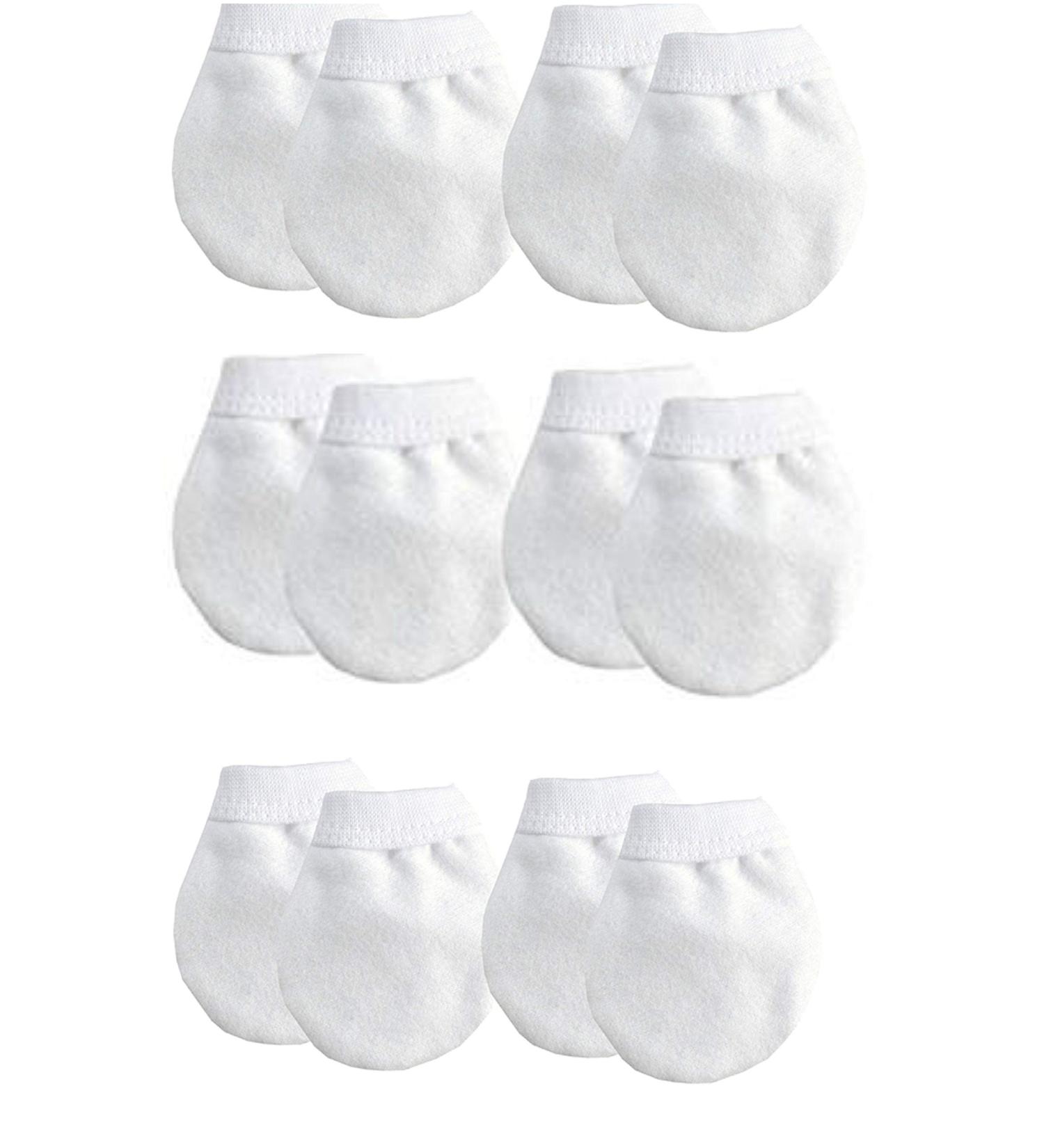 6 Pairs Baby Anti Scratch Mittens 100% Cotton - Multi Listing - White Pink Blue Lemon (White)
