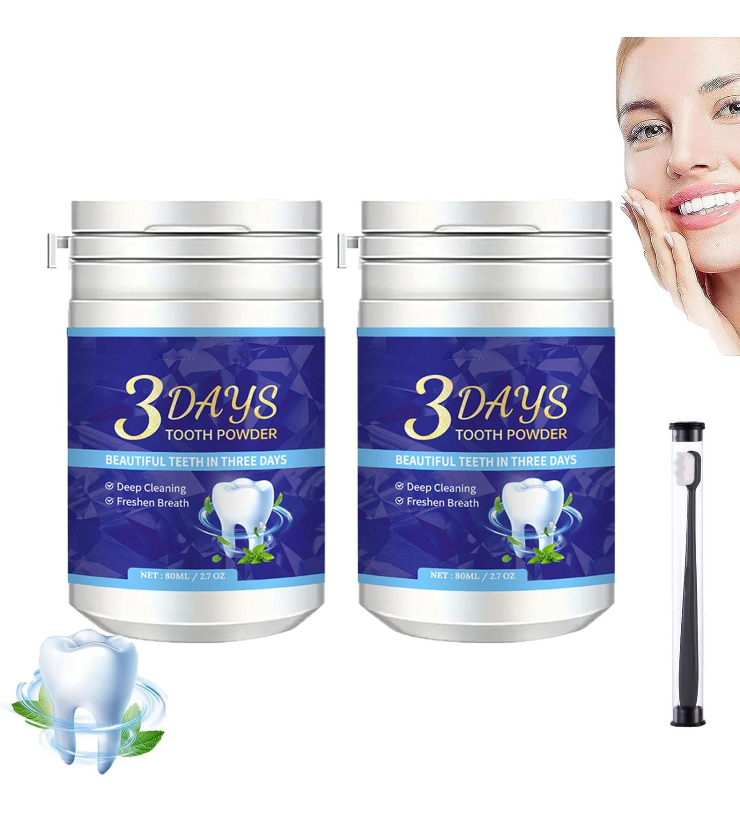 3 Days Teeth Whitening Powder Kit - Mint Flavors for Fresh Breath & Effective Cleaning (2PCs) | International Shipping Available - Buy Online on GoSupps.com