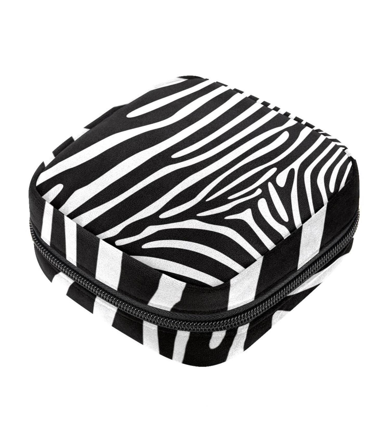 Zebra Imprint Menstruation Pad Bag with Zipper - Stylish & Functional Women's Tampon Collective Bag - Buy Online on GoSupps.com