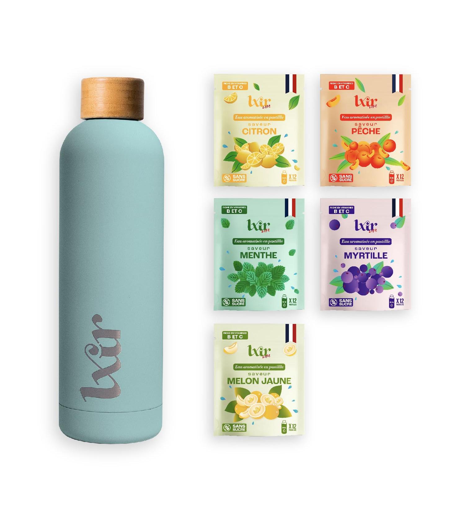 LXIR DRINK Flavored Water in Sugar Free Tablets - Multivitamin Drink - Rich in Vitamins C and B - Daily Hydration - Skin Beauty - Vitality - 60 Units - 5 Flavors + 1 Bottle Blue - Buy Online on GoSupps.com
