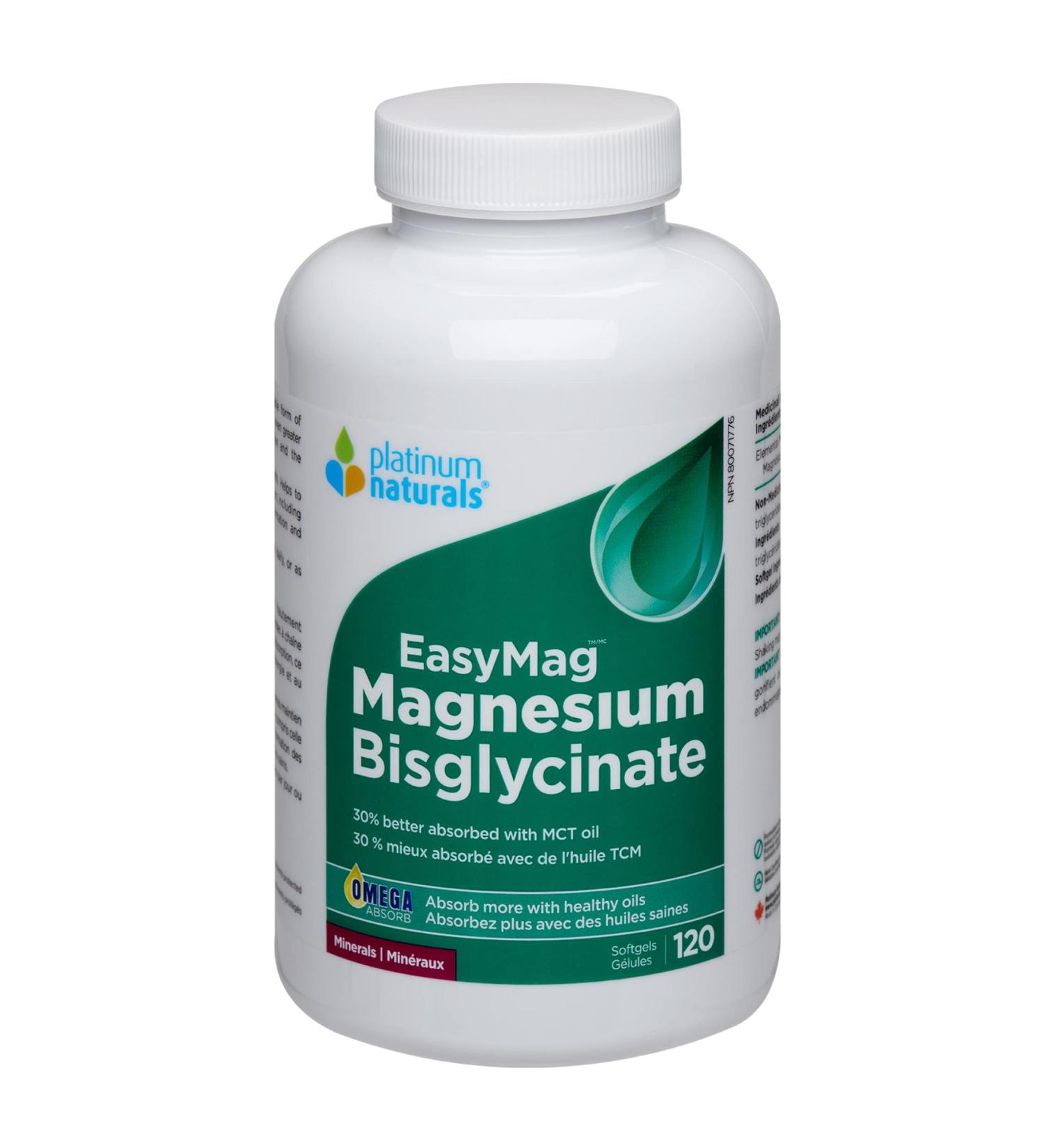 Platinum Naturals - EasyMag Magnesium Bisglycinate 120 Softgels - Maintain Muscle Function and Relaxation - Supports Energy Production and Metabolism - Help to Alleviate Headaches - Absorb More with Healthy Oils - Buy Online on GoSupps.com