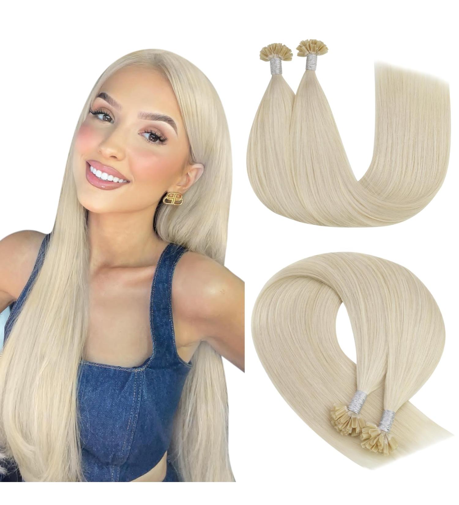 Youngsee 40cm Real Hair Bonding Extensions - U Tip Keratin #60A Platinum Blonde - Hot Fusion 50g/50 Strands - Buy Online on GoSupps.com