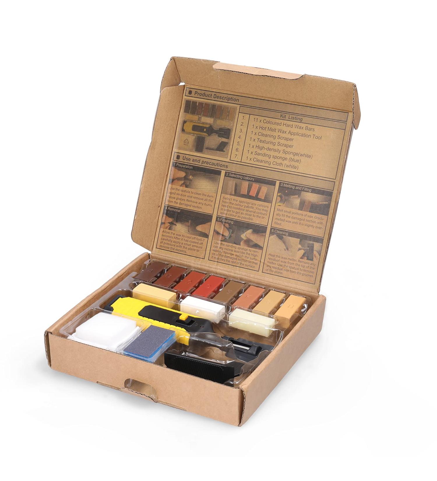DIY Home Household Laminate Repair Kit - Multifunctional Wood Mending Tool with 11 Wax Blocks for Floor Scratches - Buy Online on GoSupps.com