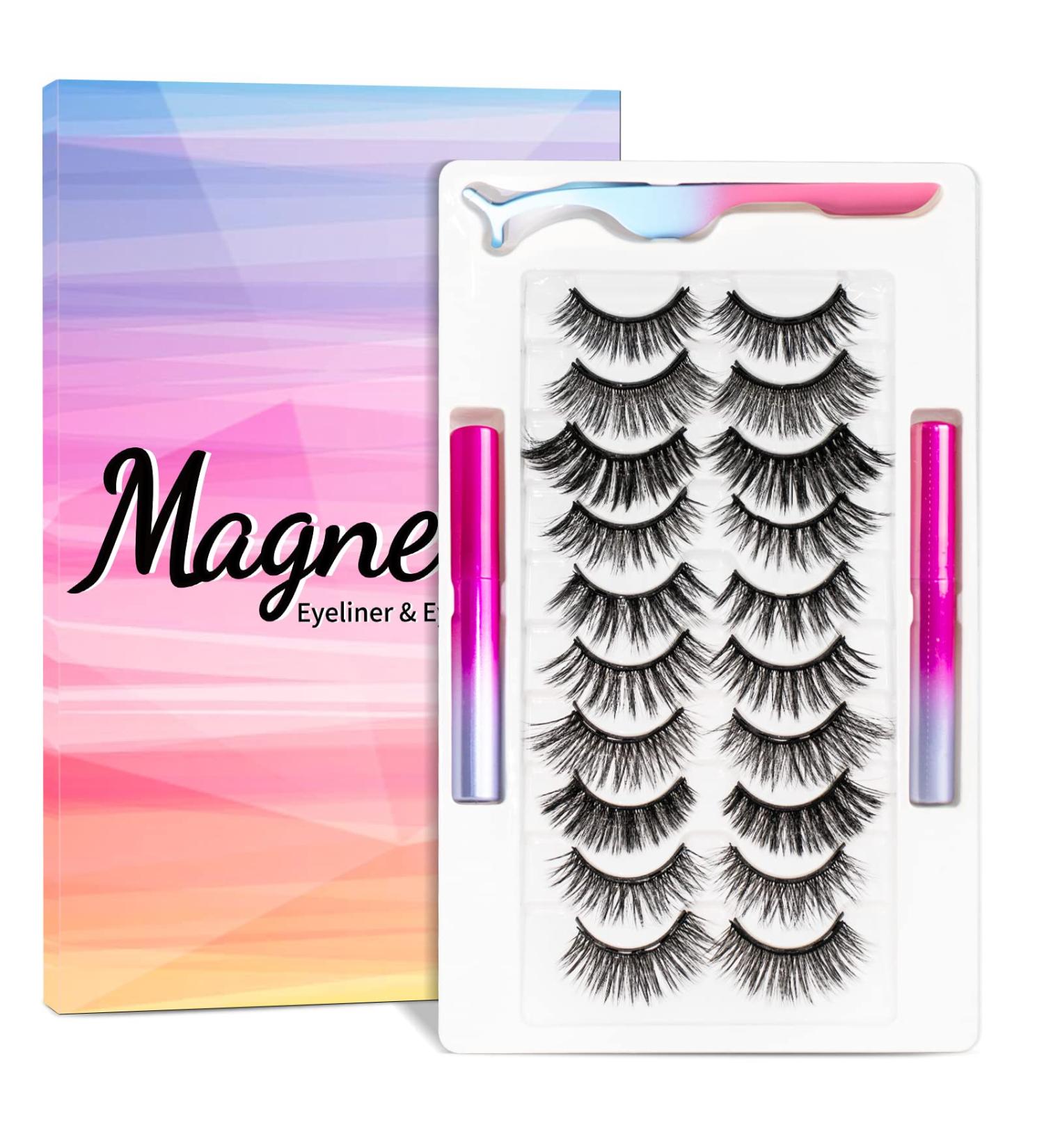 Magnetic Eyelashes Kit - Natural Look, Reusable False Lashes with Magnetic Eyeliner, Includes 2 Magnetic Eyeliners & Tweezers - Buy Online on GoSupps.com