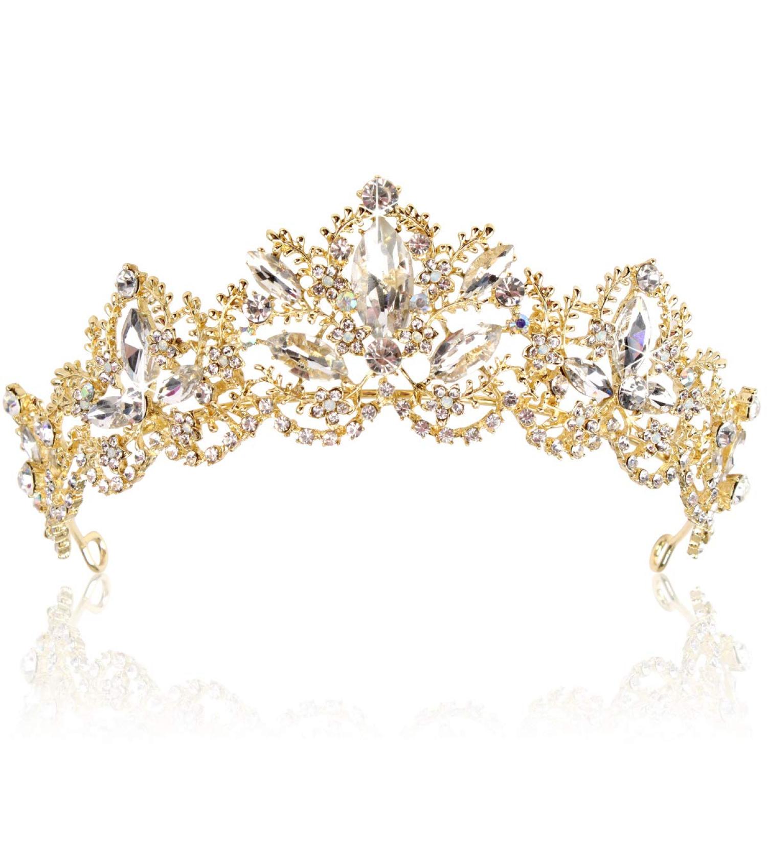 Exacoo Gold Tiara - Rhinestone Queen Tiara for Women | Princess Crown Headband for Wedding, Prom, Bridal Party | Clear+Gold (Loop Type) - Buy Online on GoSupps.com