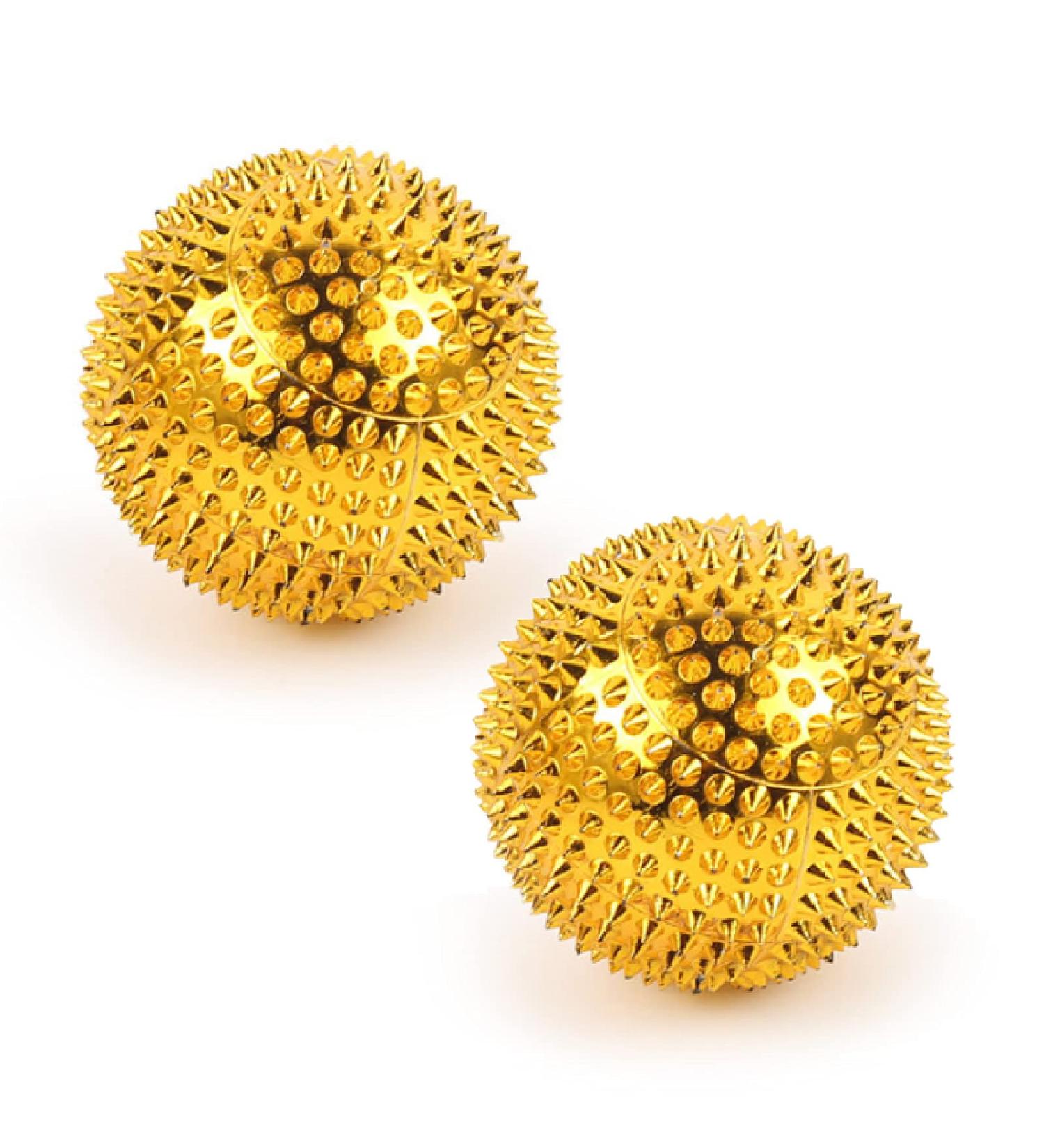 Layhou 2-Piece Magnetic Acupressure Hedgehog Massage Balls - 56mm Spiked Massage Device for Relaxation & Pain Relief - Gold - Buy Online on GoSupps.com