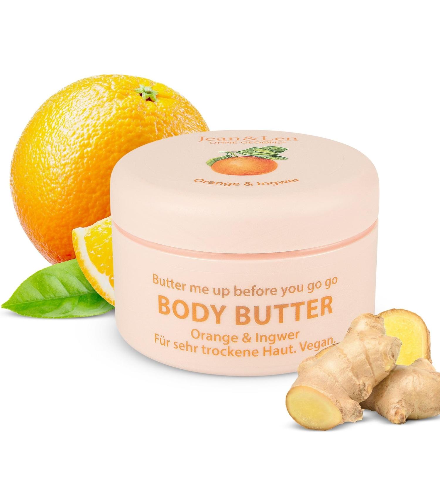 Jean & Len Body Butter Orange & Ginger - Vegan Moisturizer Paraben & Silicone Free 200ml | Refreshing & Luxurious Skin Hydration - Buy Online on GoSupps.com