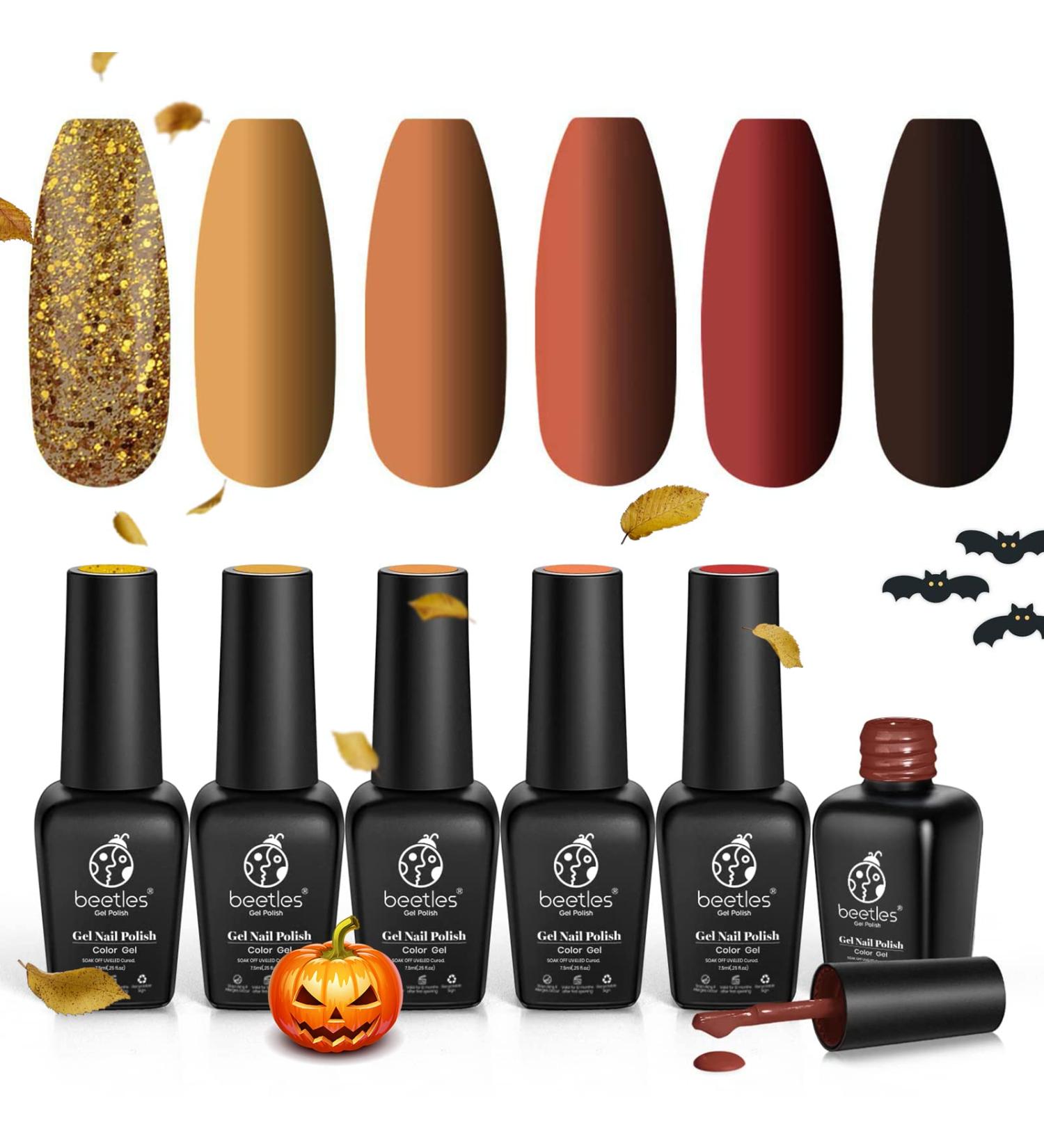 Beetles Pumpkin Spice Gel Nail Polish Set - Fall Winter Gel Nail Kit for Halloween Nail Art - Yellow, Red Orange Glitter Colors - Soak Off, Cured with Nail Lamp - Gift for Women - Buy Online on GoSupps.com