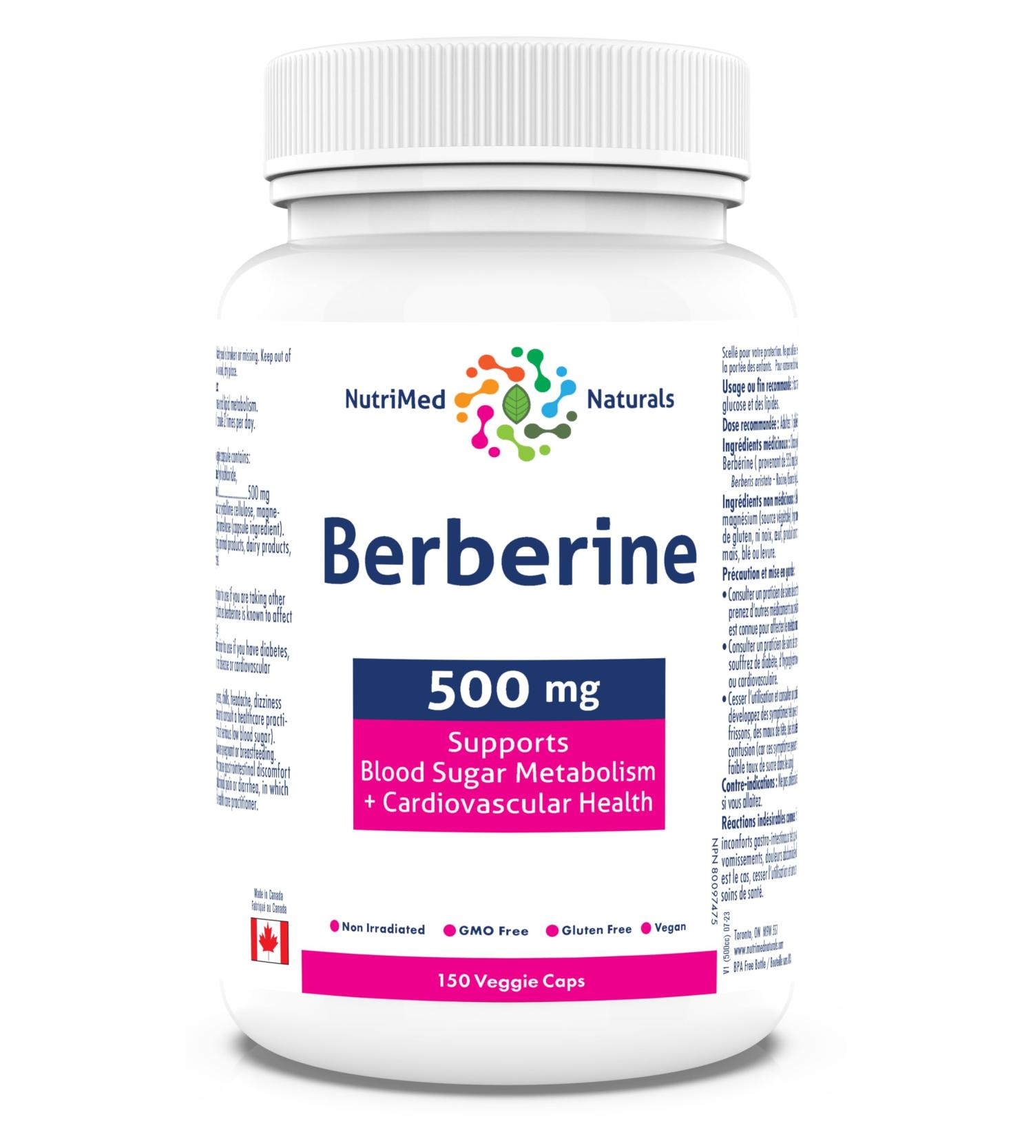Berberine 150 vcaps - Supports Blood Sugar Metabolism + Cardiovascular Health - Formulated and made in Canada by Nutrimed Naturals - Buy Online on GoSupps.com