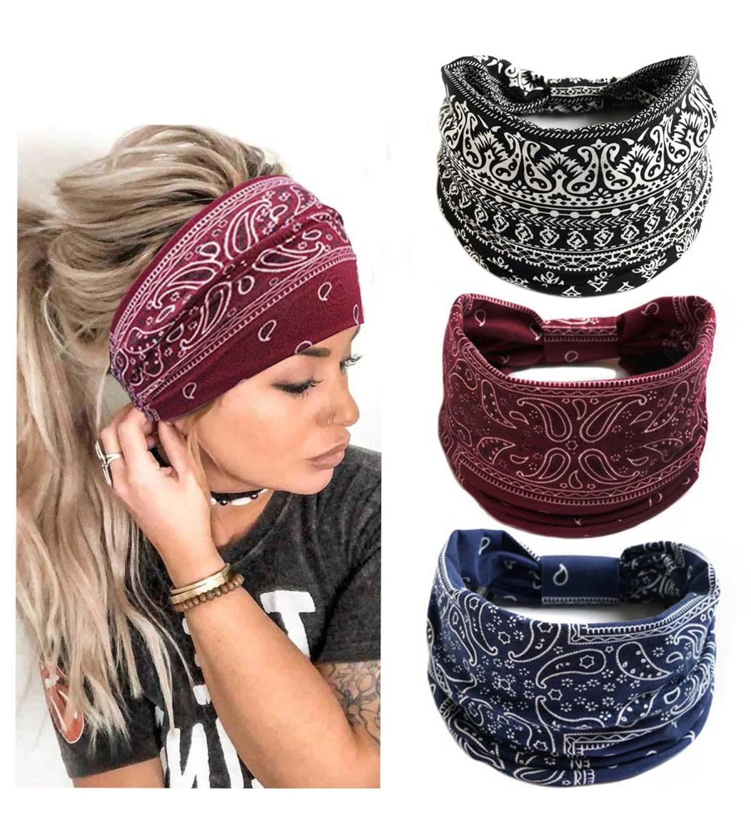 Generse Women's Wide Headbands - Boho Knot Elastic Hairbands for Running & Yoga (3 Pack) - Stylish & Comfortable - Buy Online on GoSupps.com