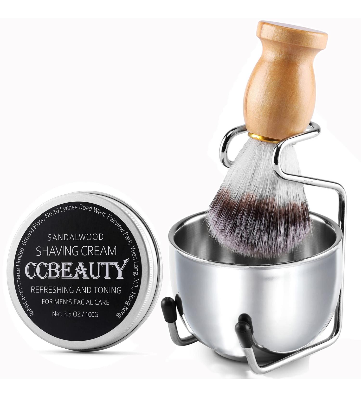 CCbeauty Men Shaving Brush Set - 4 in 1 Badger Hair Brushes with Shaving Cream, Bowl, Soap Mug, and Razor Holder - Ideal Gift for Birthday or Fathers Day - Buy Online on GoSupps.com