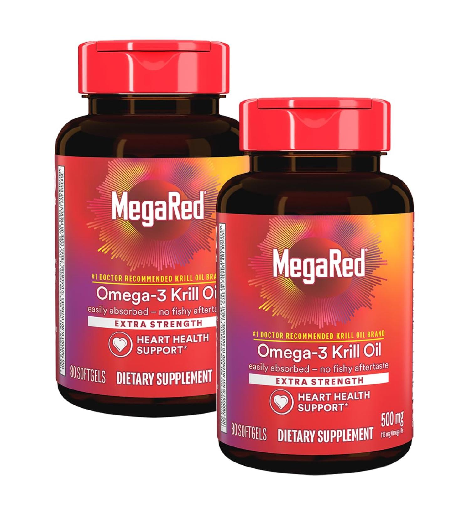 MegaRed 350mg Omega 3 Supplement with EPA/DHA, Astaxanthin & Phospholipids, No Fish Oil Aftertaste Supports Heart, Brain, Joint and Eye Health, 120 Count Softgels (2 Pack) - Buy Online on GoSupps.com