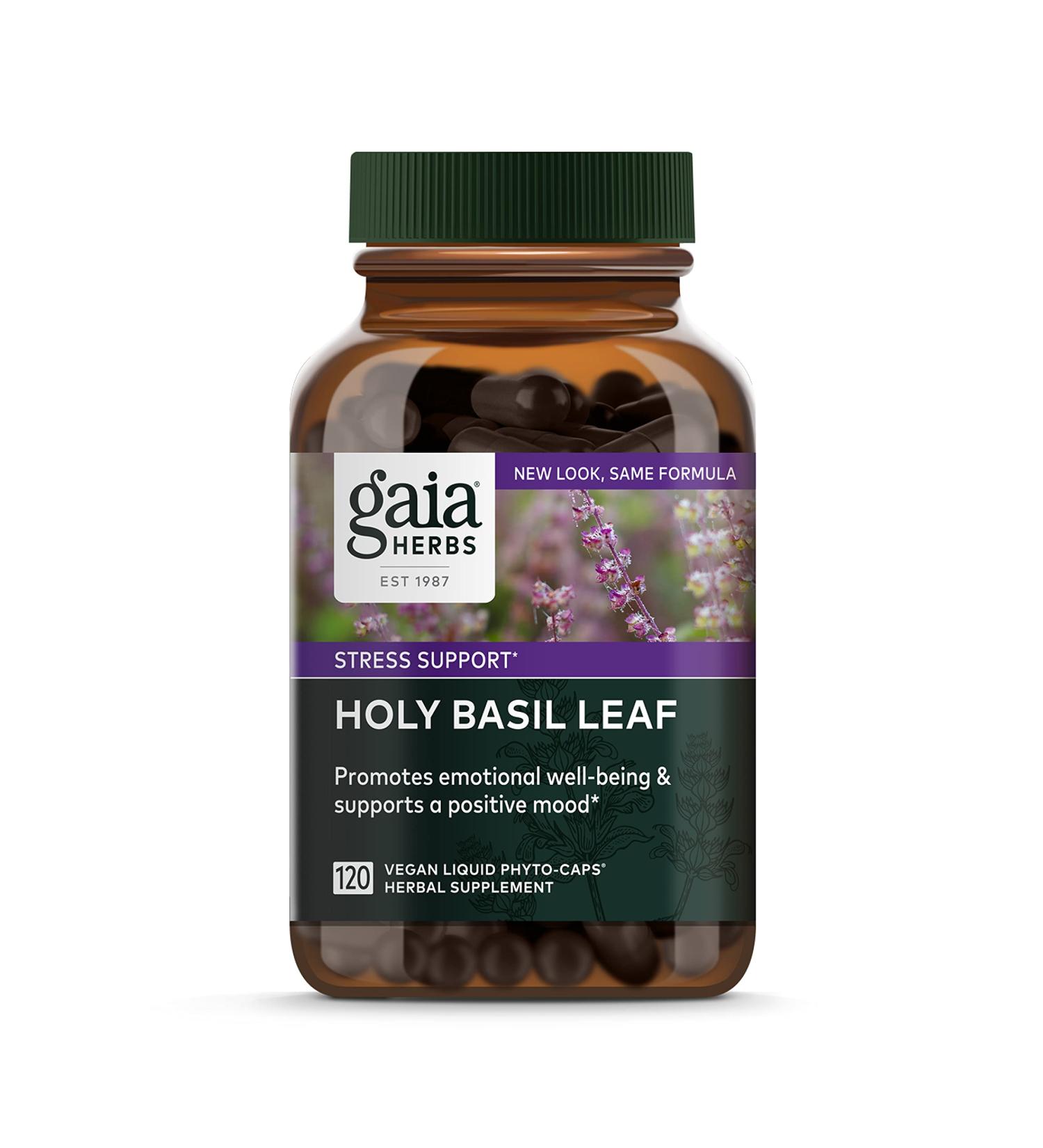 Gaia Herbs Holy Basil Leaf 120 Vegan Phyto-Caps | Organic Stress Relief Supplement - Buy Online on GoSupps.com