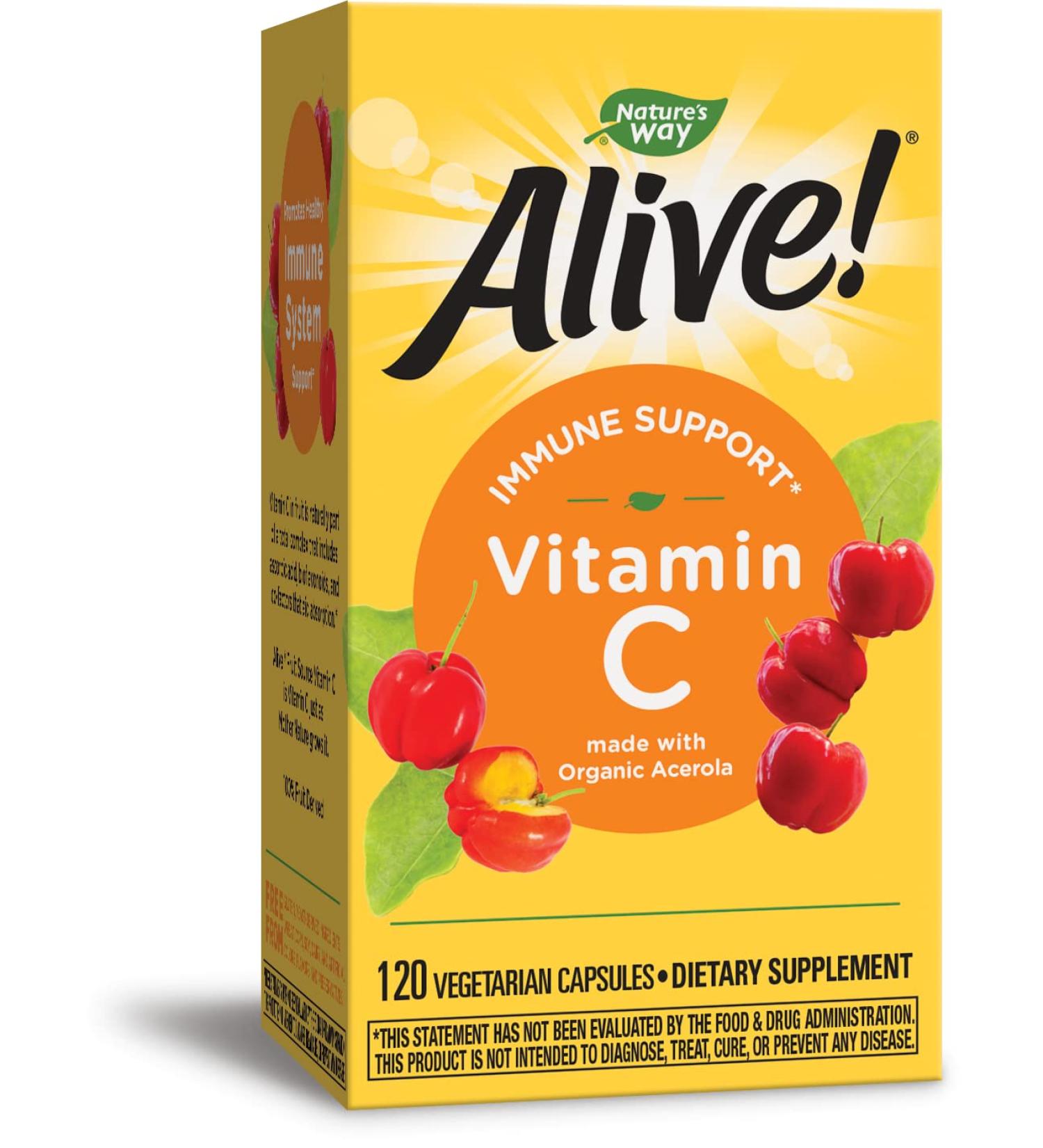 Nature's Way Alive! Fruit Source Vitamin C - 120 Vegetarian Capsules for Immune Support - Buy Online on GoSupps.com