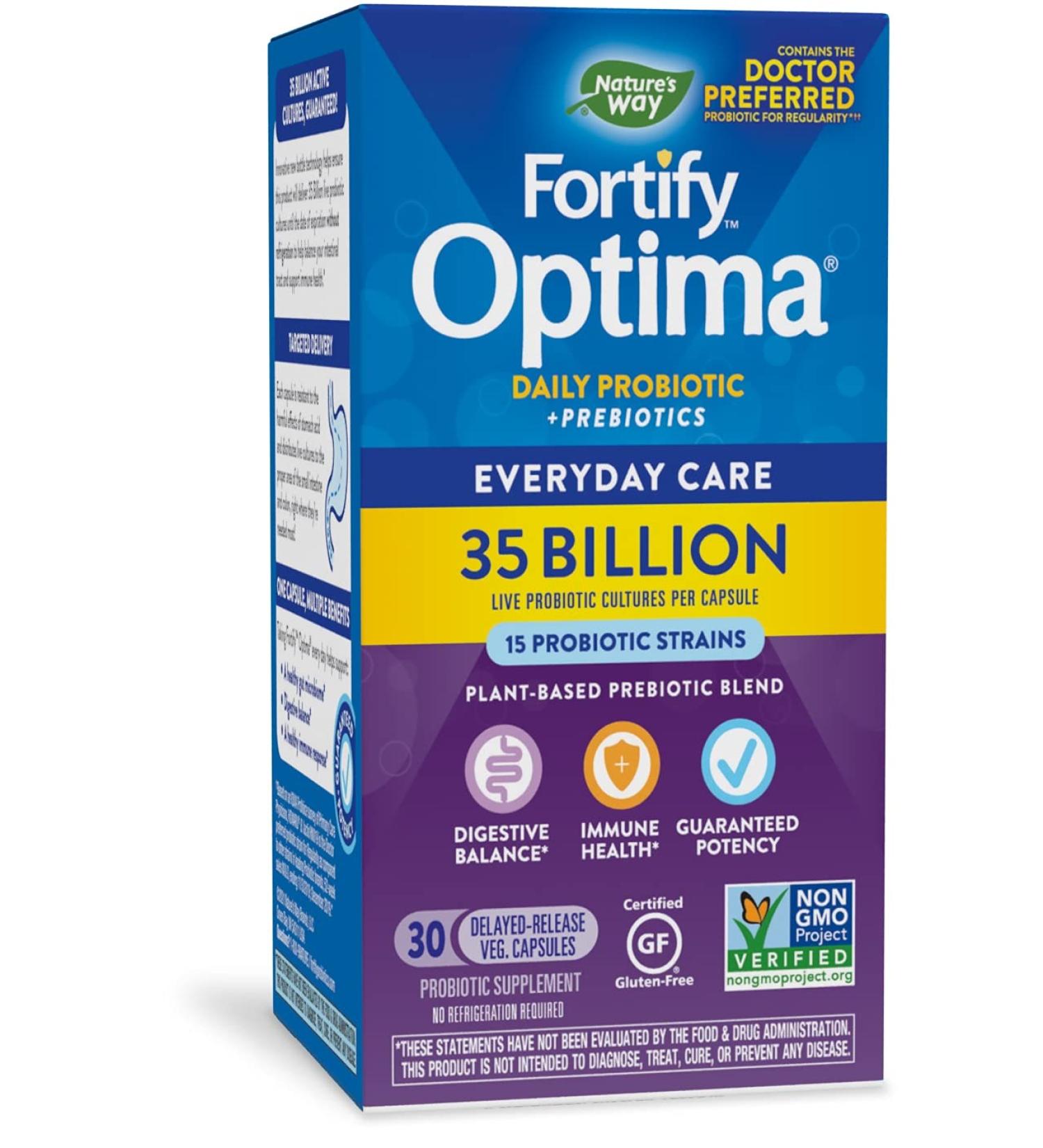 Nature's Way Fortify Optima Daily Probiotic - 35 Billion CFU, 15 Strains, Prebiotic - 30 Capsules - Buy Online on GoSupps.com