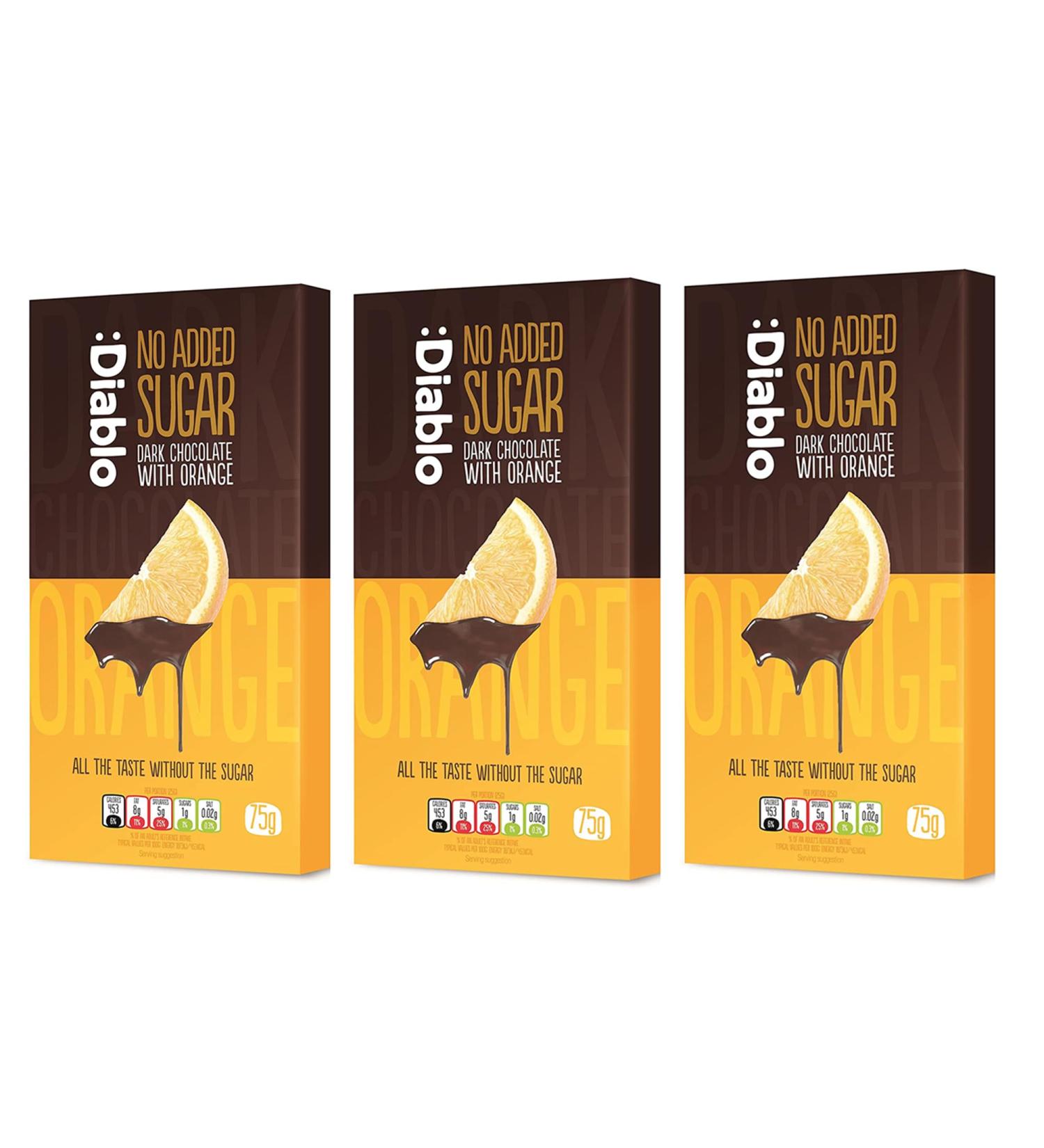  Diablo Diablo Pack of 3 Dark Chocolate Bars with Orange | No Added Sugar Gluten-Free | Suitable for Diabetics | Ideal for Gifting | 75g - Buy Online on GoSupps.com