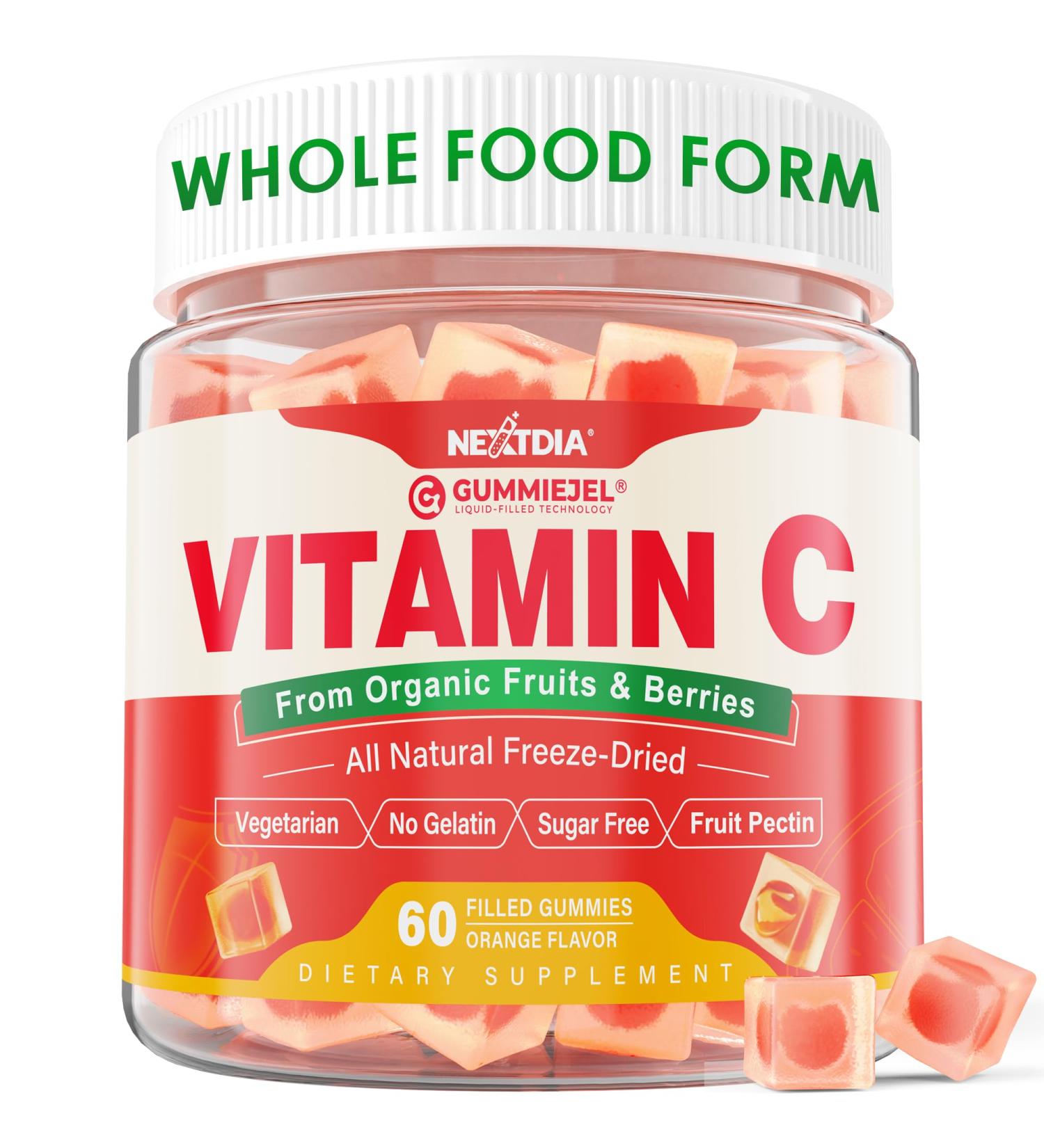 Organic Vitamin C Gummies 120mg for Adults, Sugar Free, Daily Immune Defense, Raw Antioxidant, 100% Whole Food Chewable Vitamin C Supplement from 1200mg Berries & Fruits for Collagen, Vegan, 60 Counts 60 Count (Pack of 1) - Buy Online on GoSupps.com