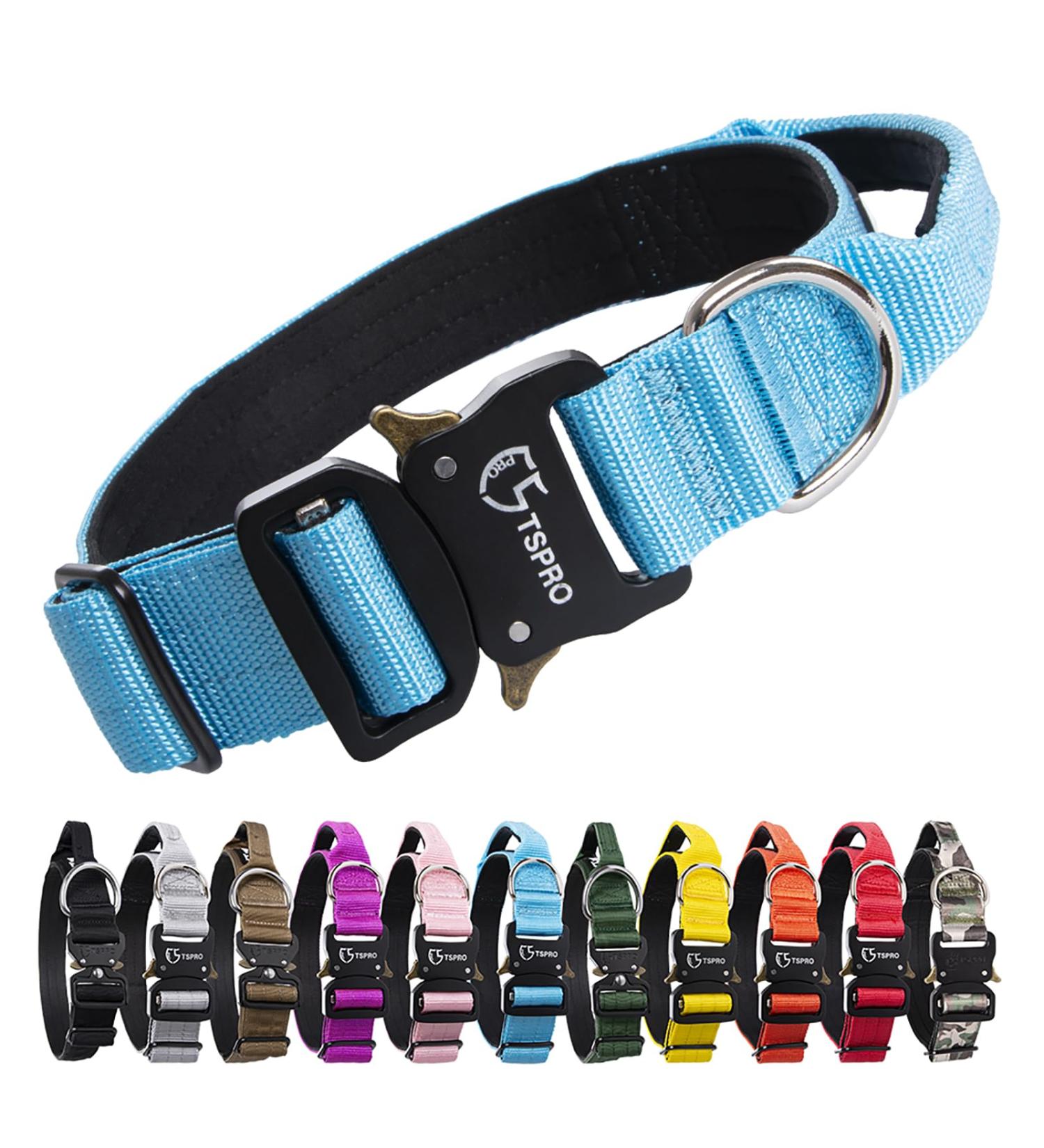 Tspro Premium Dog Collar with Handle - Adjustable Heavy-Duty Design for Small to Extra Large Dogs - Quick Lock Metal Buckle - Blue Size M (Adjustable 37-46cm) - Buy Online on GoSupps.com