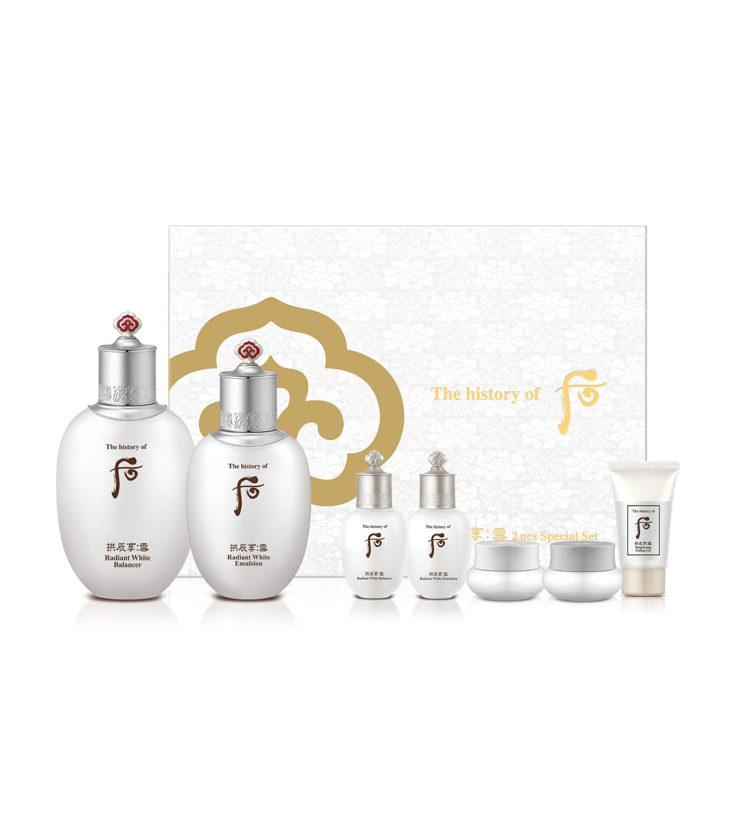 The History of Whoo Gongjinhyang Seol Special Set | Brightening Skincare Set for Instant Skin Radiance & Luminosity | Contains Gongjinhyang Seol Balancer Lotion Essence Corrector Cream & Sunscreen
