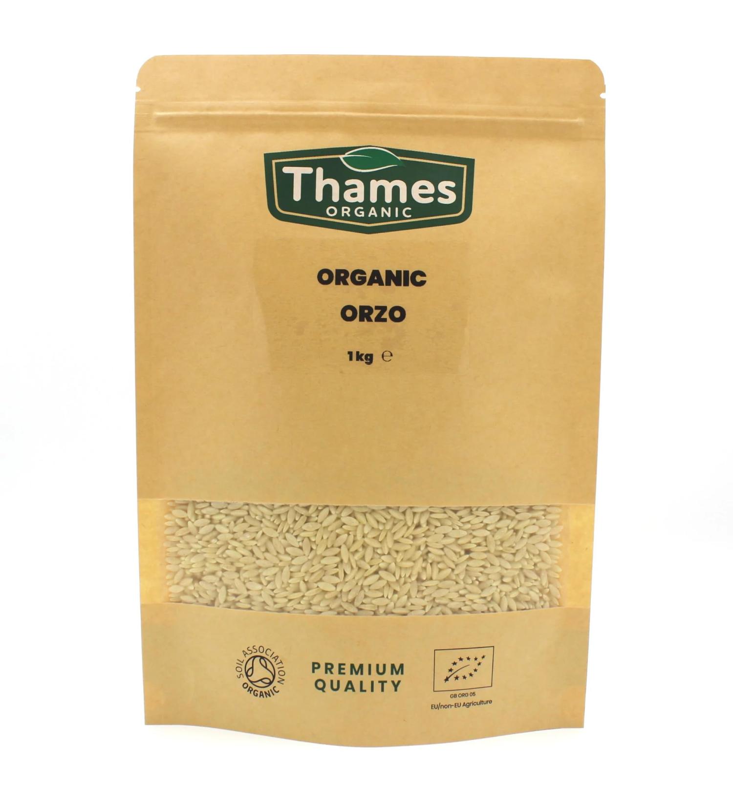 Organic Orzo (Risoni) - Certified Organic Non-GMO Vegan No Additives No Preservatives Resealable Bag by Thames Organic 1kg - Buy Online on GoSupps.com