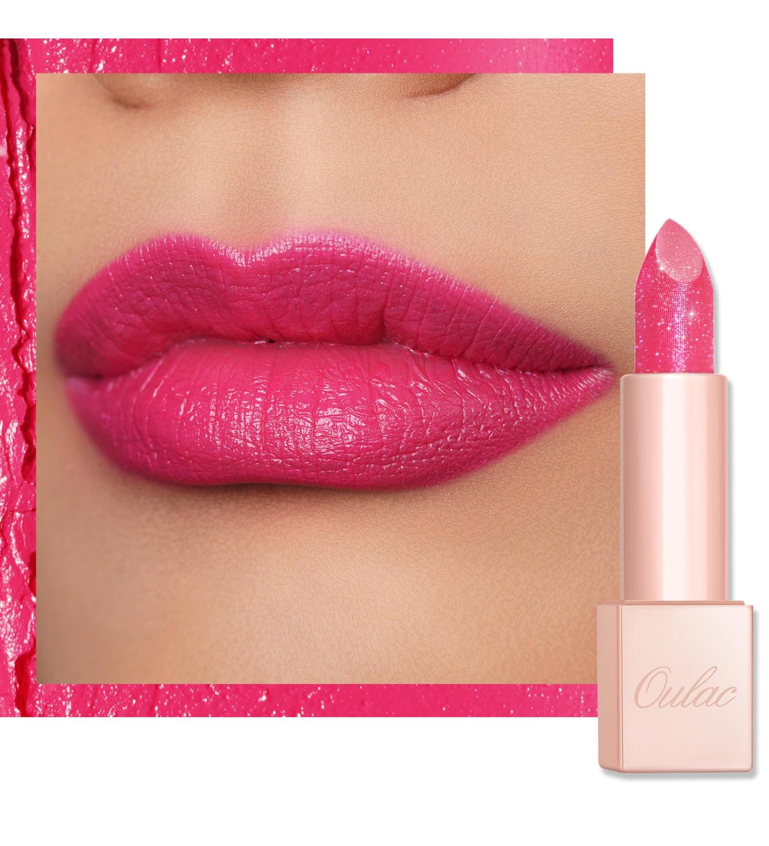 Oulac Rose Shimmer Lipstick: Moisturizing Tinted Lip Balm with Shea Butter for Dry Lips - Vegan & Gluten-Free (PG01) Pink Promise - Buy Online on GoSupps.com
