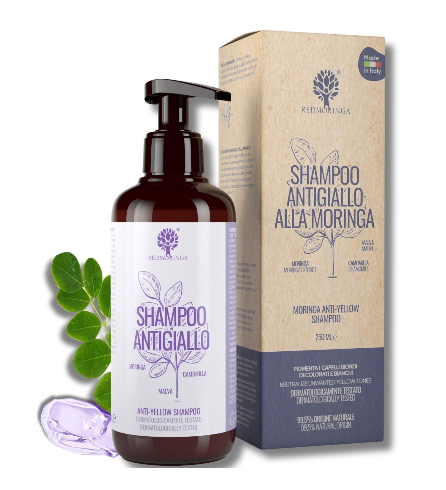 Organic Anti-Yellowing Shampoo | New 3X more effective formula | Toning for blonde bleached or white hair - Natural 99.5% without SLS or ASL - With Moringa Mallow and Chamomile - 250 ml - Buy Online on GoSupps.com