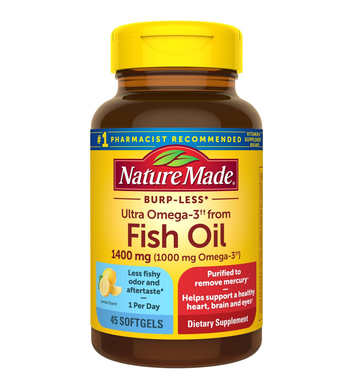Nature Made Extra Strength Omega 3 Fish Oil Supplements 1400mg Fish Oil Omega 3 Supplements as Ethyl Esters for Healthy Heart Brain Eyes Mood Support 45 Softgels 45 Day Supply 45 Count (Pack of 1) - Buy Online on GoSupps.com