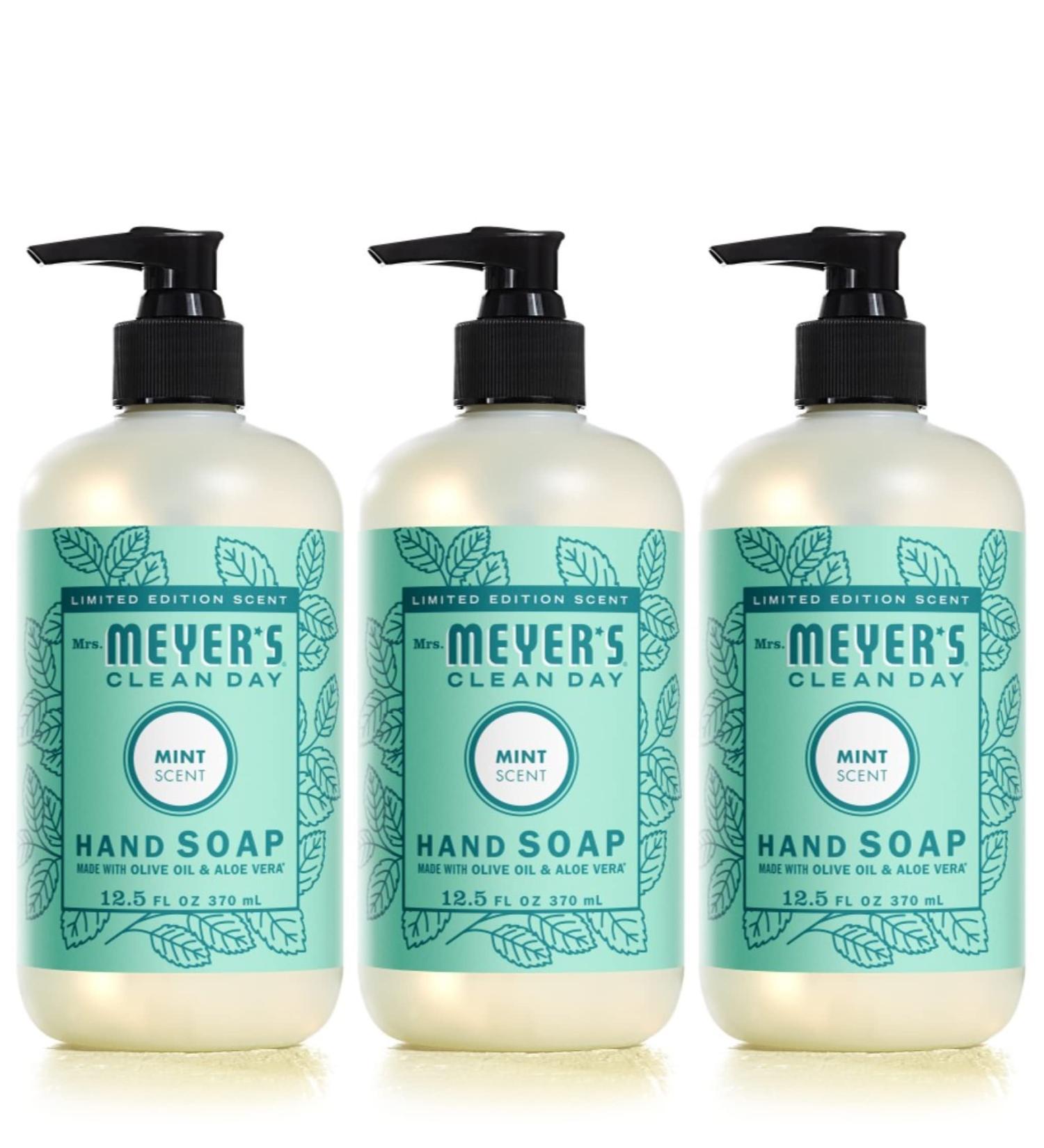 Mrs. Meyer's Hand Soap Mint - Essential Oils, Biodegradable, 3 Pack (12.5 fl. oz Each) - Limited Edition - Buy Online on GoSupps.com