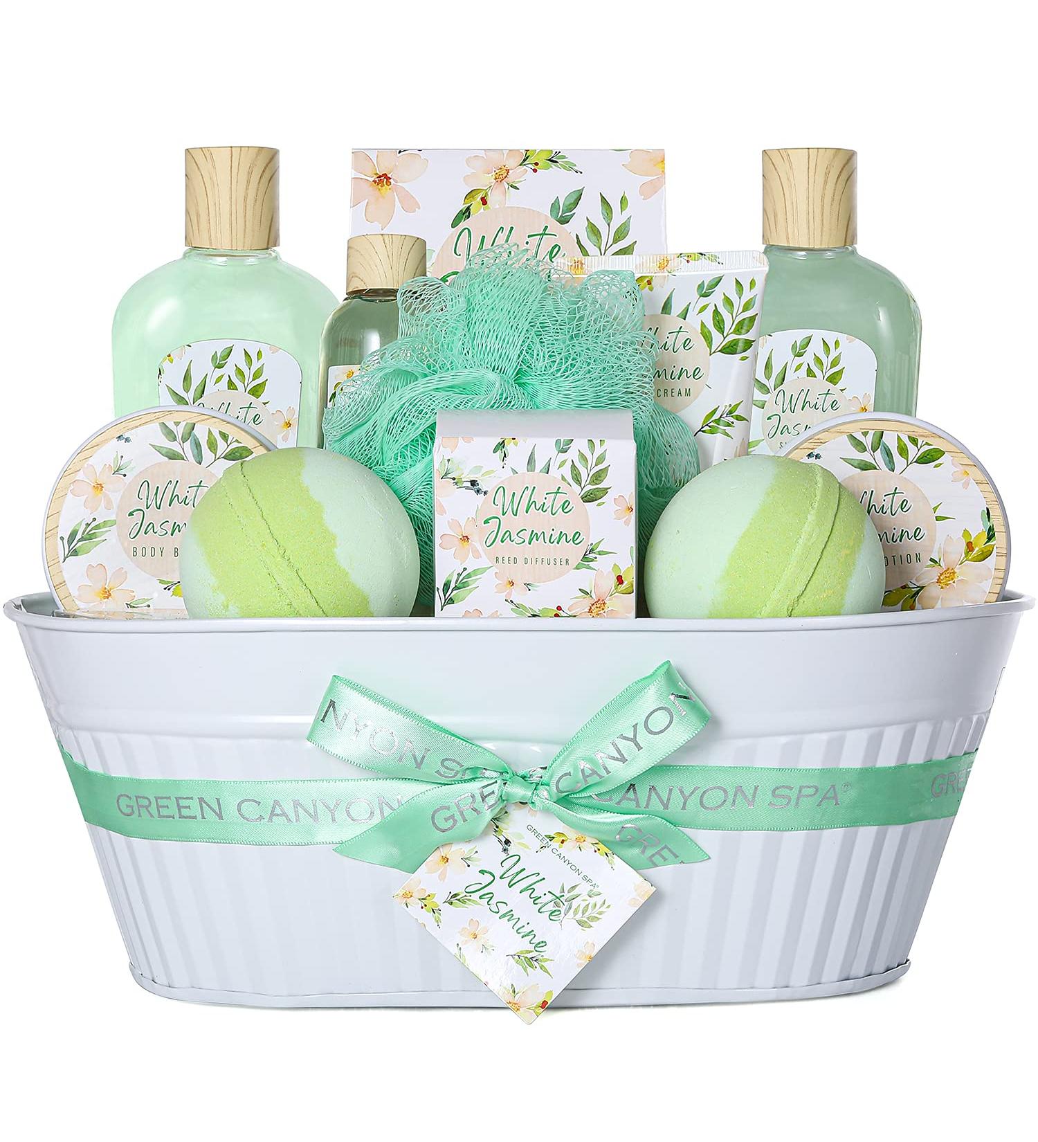 White Jasmine Bath Spa Gift Basket for Women - 12 Piece Set by Green Canyon Spa - Buy Online on GoSupps.com
