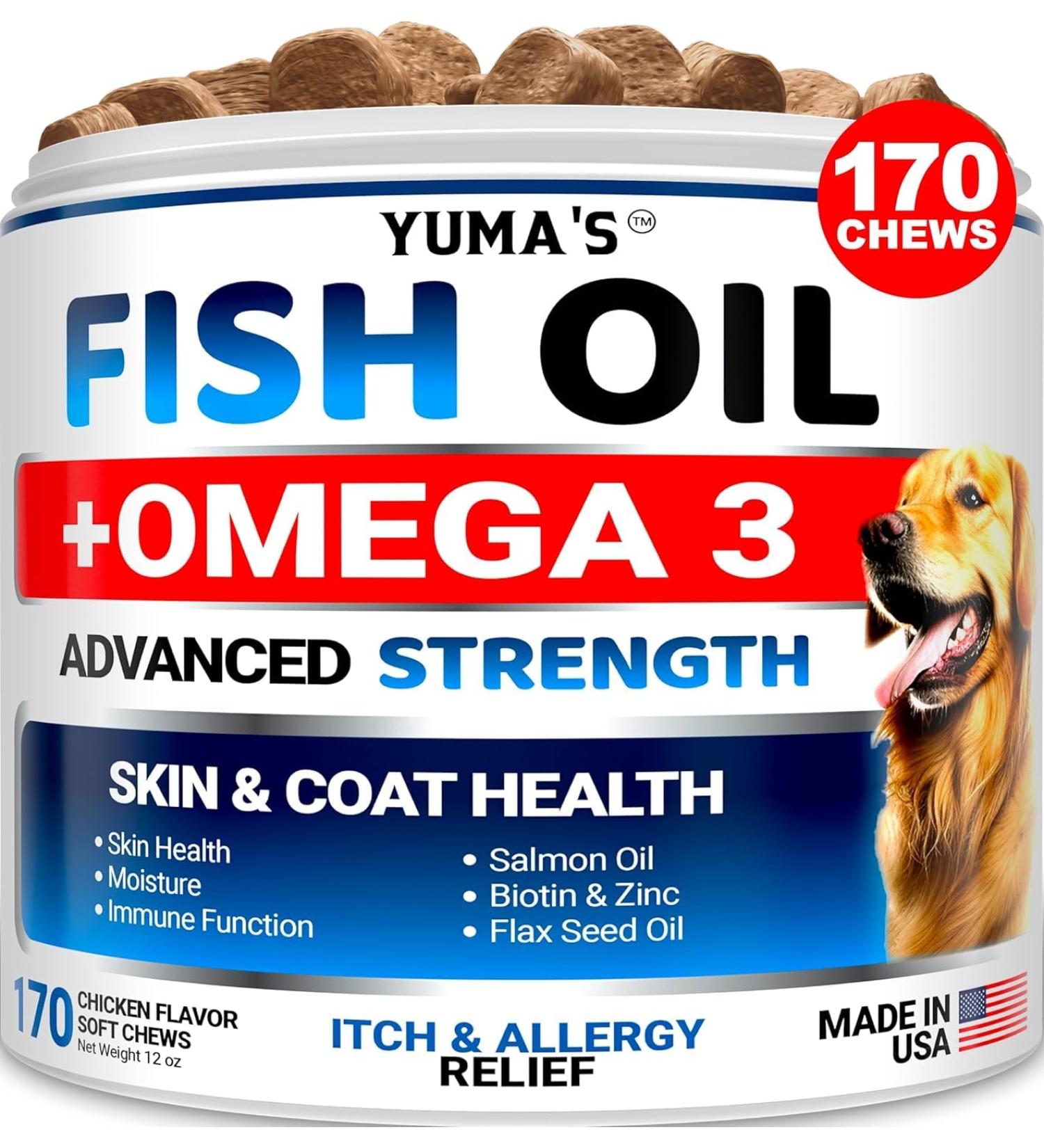 Omega 3 Fish Oil for Dogs - 170 Chews - Skin and Coat Supplement - Omega 3 for Dogs - Dry & Itchy Skin Relief Treatment - Allergy Support Dog Anti Shedding Treats - Salmon - EPA & DHA - Made in USA Chicken 170 Soft Chews - Buy Online on GoSupps.com