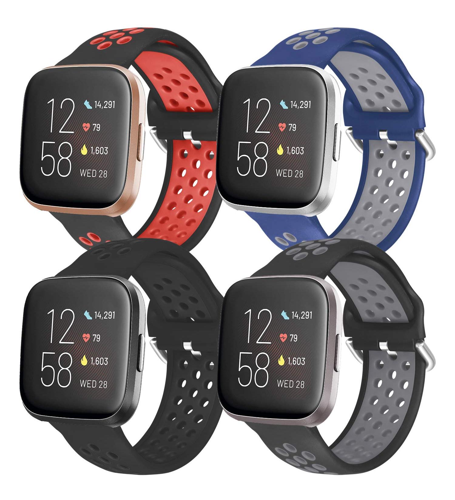 iHillon 4 Pack Compatible with Fitbit Versa Bands/Fitbit Versa 2 Bands for Men Women  Soft Silicone Sport Wristbands Compatible with Fitbit Versa Lite Bands/Fitbit Versa 1 Bands/Versa SE (Large  Black Red+Midnight Blue Graâ¦ - Buy Online on GoSupps.com