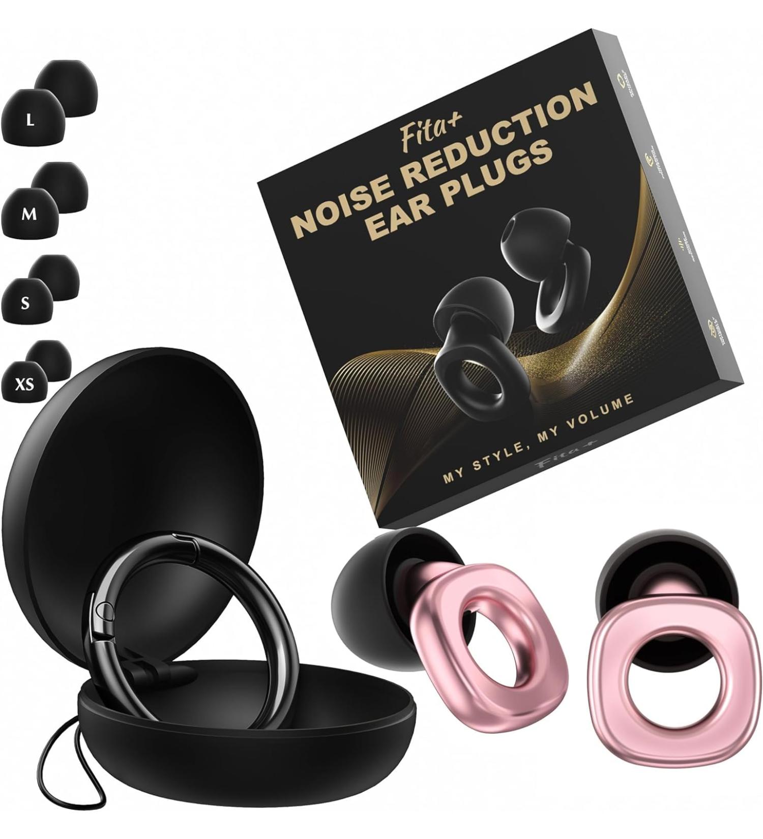 Fita+ Focus Earplugs for Noise Reduction up to 24dB - Soft Reusable Noise Cancelling Ear Plugs with 8 Ear Tips (XS/S/M/L) - Hearing Protection in Rosegold - Buy Online on GoSupps.com