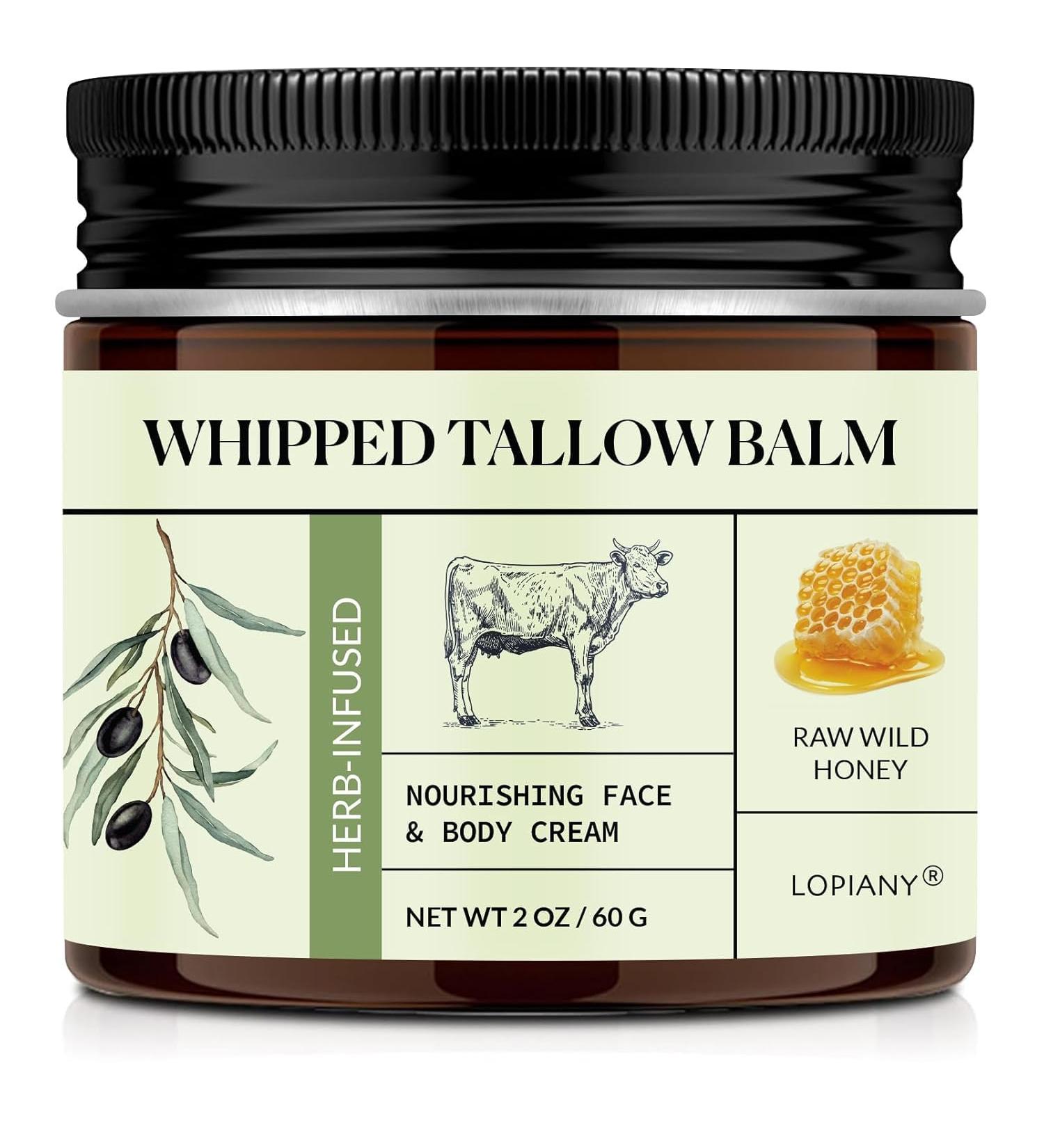 LOPIANY Beef Tallow for Skin Beef Tallow and Honey Balm All-Natural Face Body Moisturizer Nourishes and Hydrates the Skin Grass Fed Whipped Balm Infused with Raw Wild Honey 2oz - Buy Online on GoSupps.com