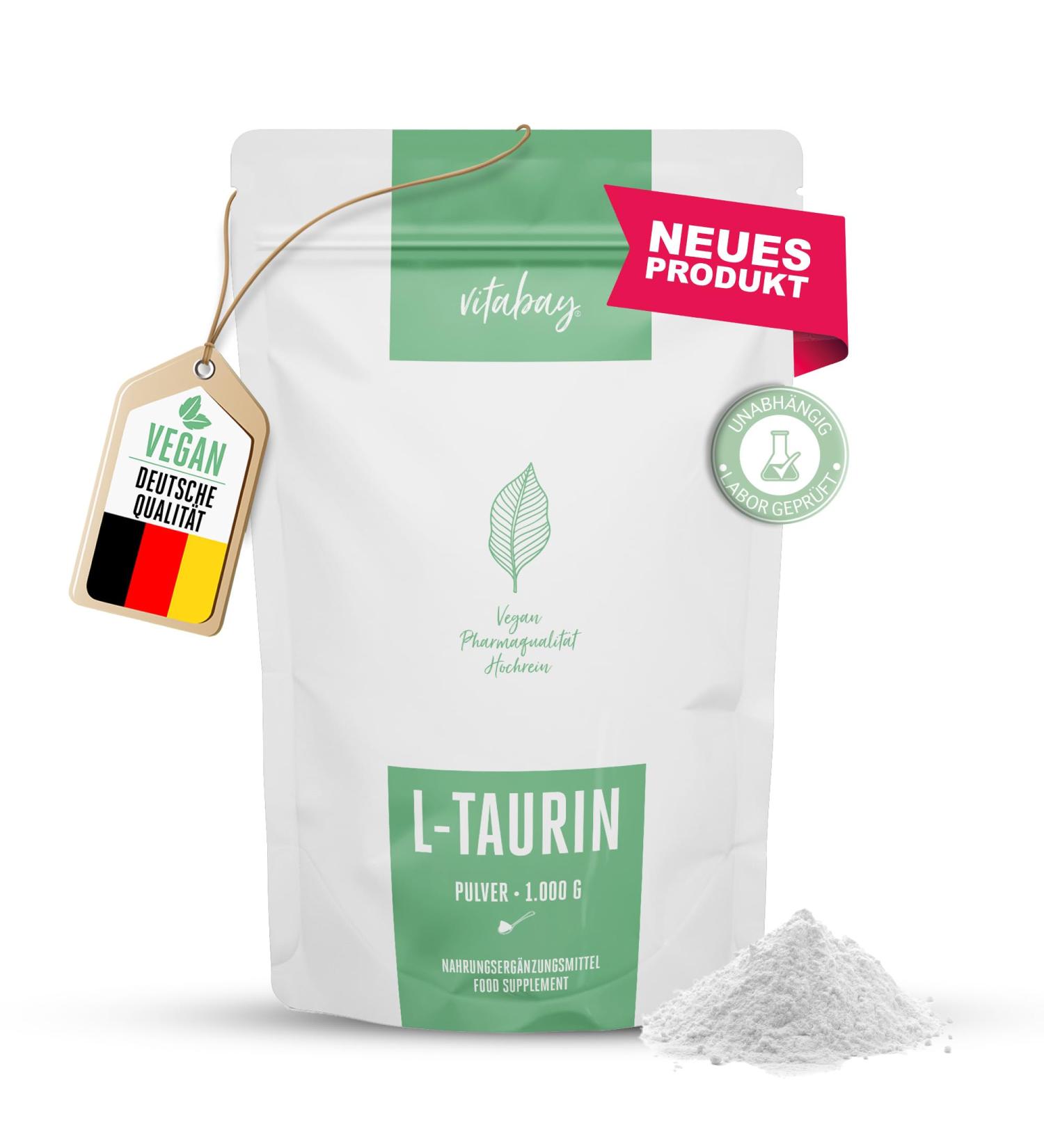 Vitabay Taurin Powder 1kg - Pure Vegan Taurine Supplement 6000mg | High Dose Taurine 1000mg | Additive-Free Taurine Powder for Optimal Health - Buy Online on GoSupps.com