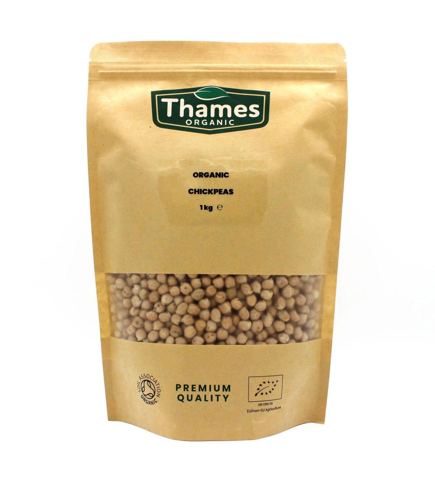 Organic Chickpeas - High Fiber High Protein Snack - Raw Vegan Non-GMO - No Additives No Preservatives - Perfect for Salads Soups Curries - Thames Organic 1kg 1 kg (Pack of 1) - Buy Online on GoSupps.com