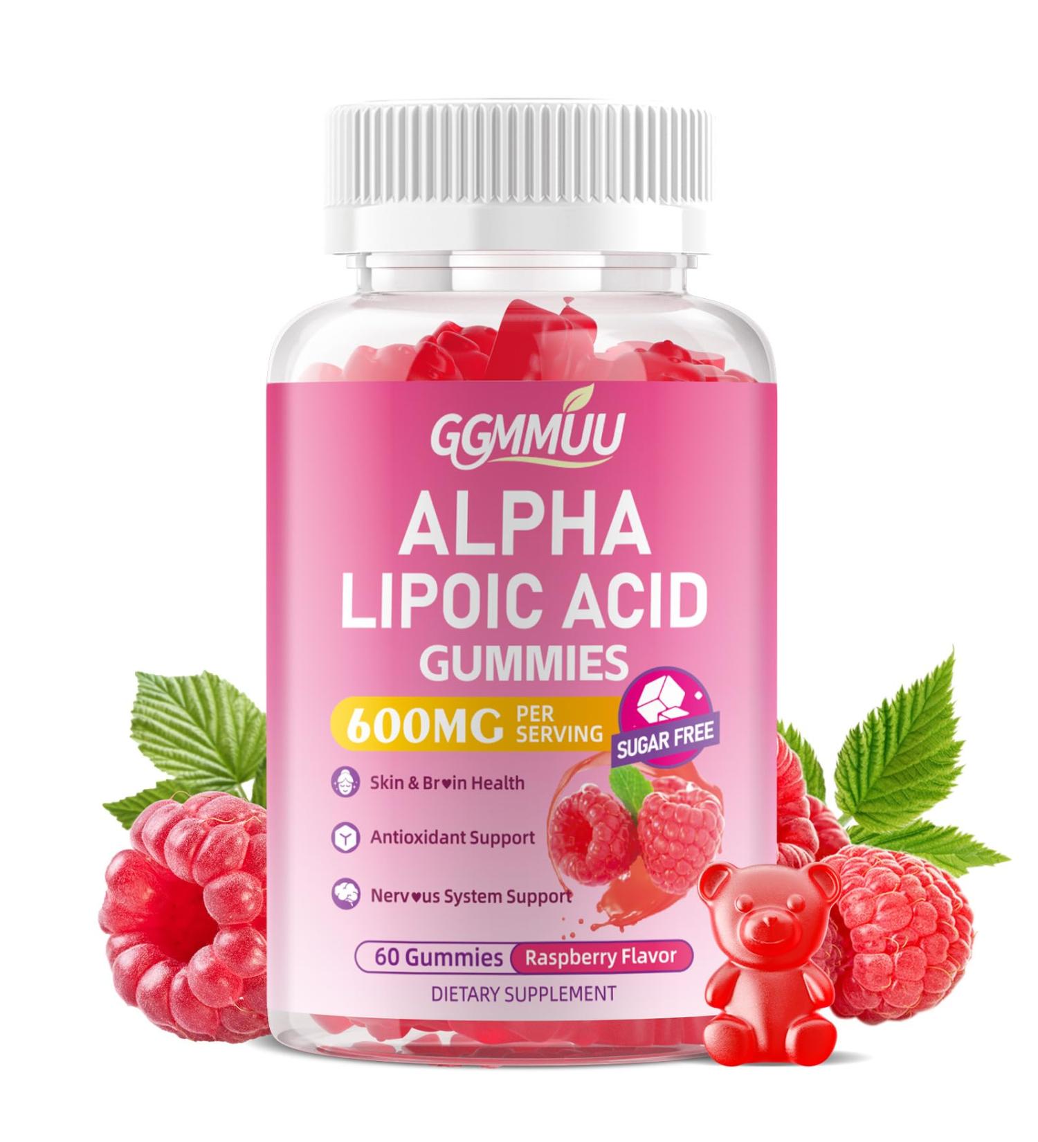 GGMMUU Alpha Lipoic Acid Gummies 600mg High Absorption Chewable ALA Supplement Raspberry Flavor Vegan Sugar Free 60 Count - Buy Online on GoSupps.com