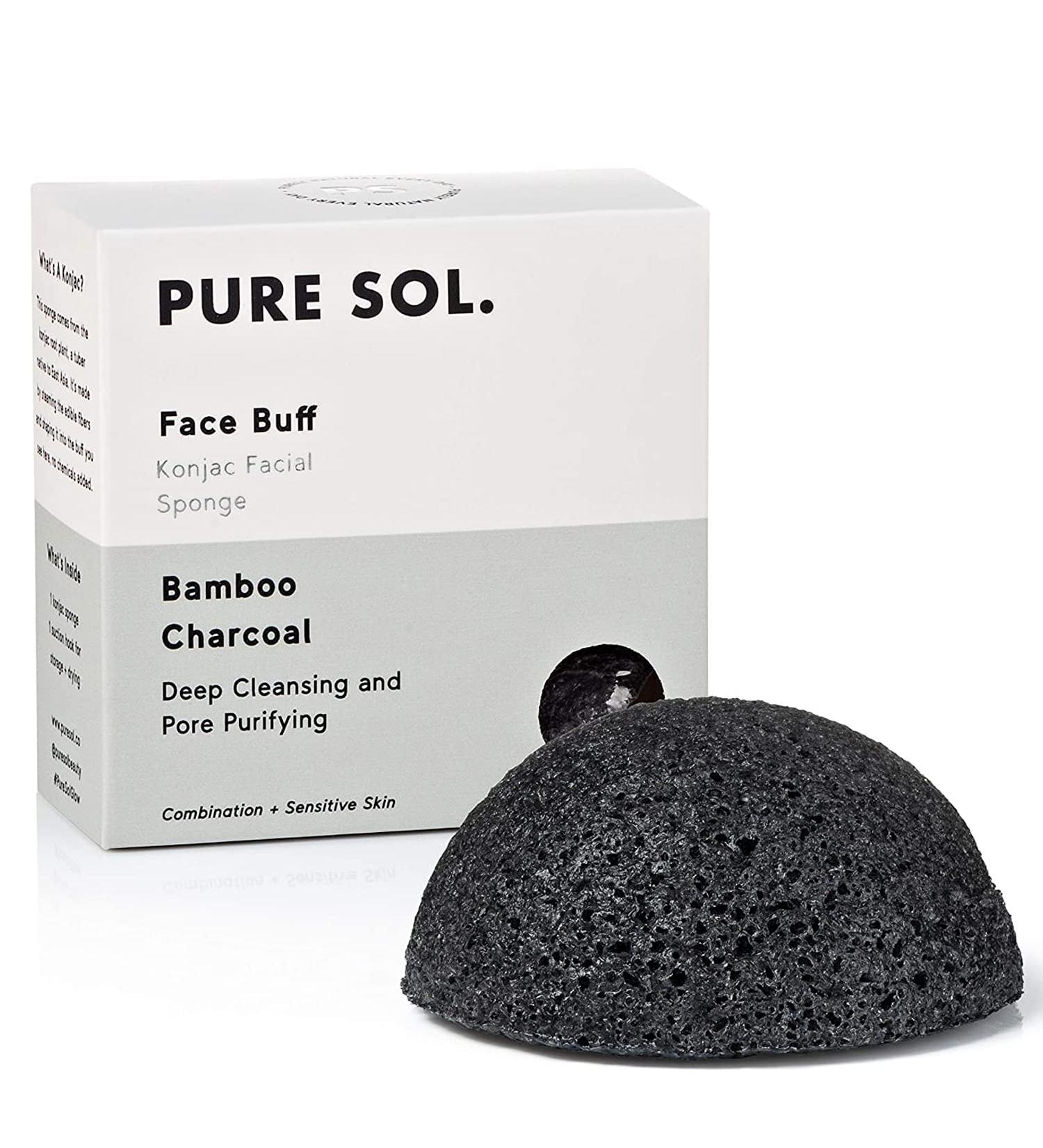 Konjac Sponge with Activated Charcoal - 100% Natural Eco-Friendly Facial Exfoliating Sponge for Acne Relief - Buy Online on GoSupps.com