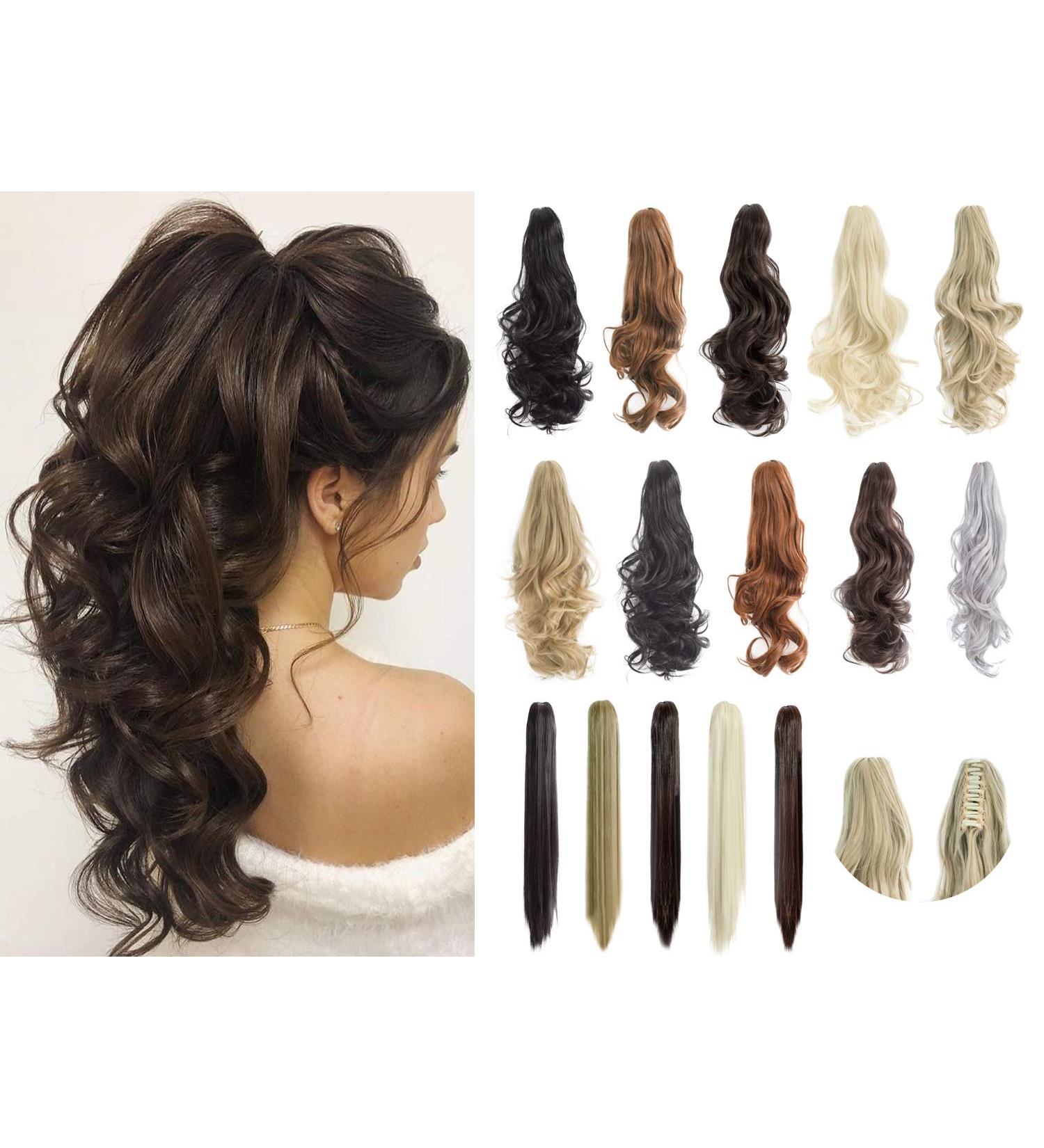 Felendy Ponytail Extension Claw 18" 20" Curly Wavy Straight Clip in Hairpiece One Piece A Jaw Long Pony Tails for Women (Platinum Blonde-Curly) - Buy Online on GoSupps.com