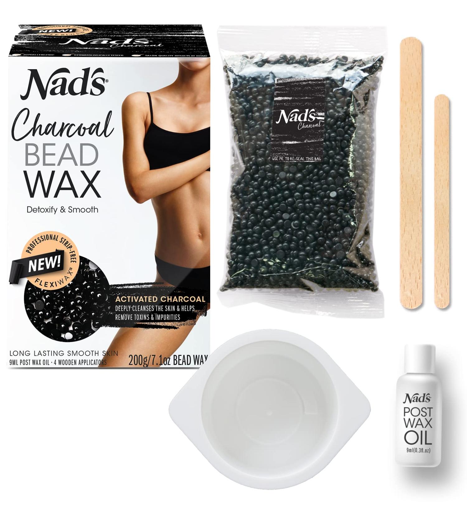 Nad's Hard Wax Beads Activated Charcoal Waxing Kit Hot Wax Beads Hair Removal for Women No Strips Needed 200g - Buy Online on GoSupps.com